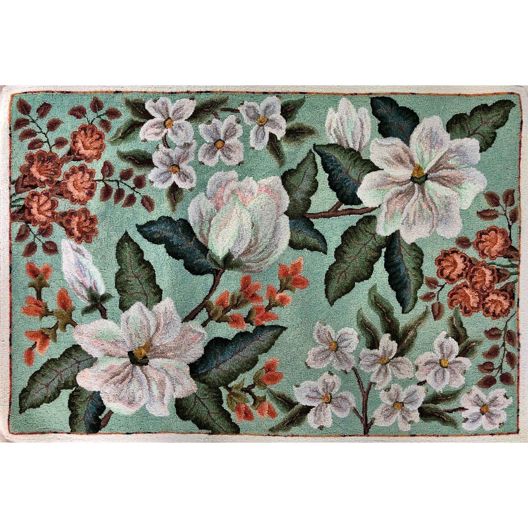 Flora-bundance, rug hooked by Jane McGown Flynn
