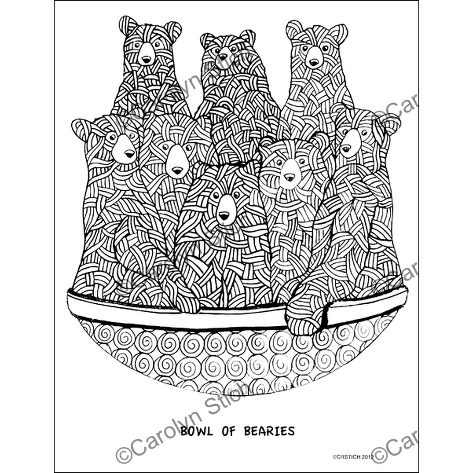Bowl of Bearies, rug hooking pattern