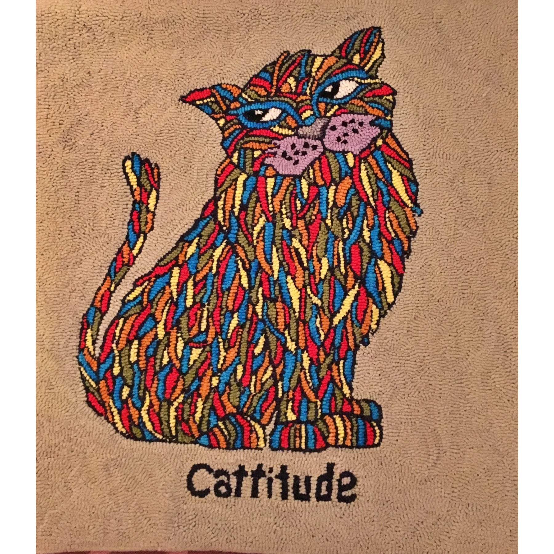 Cattitude, rug hooked by Jayne Nevins