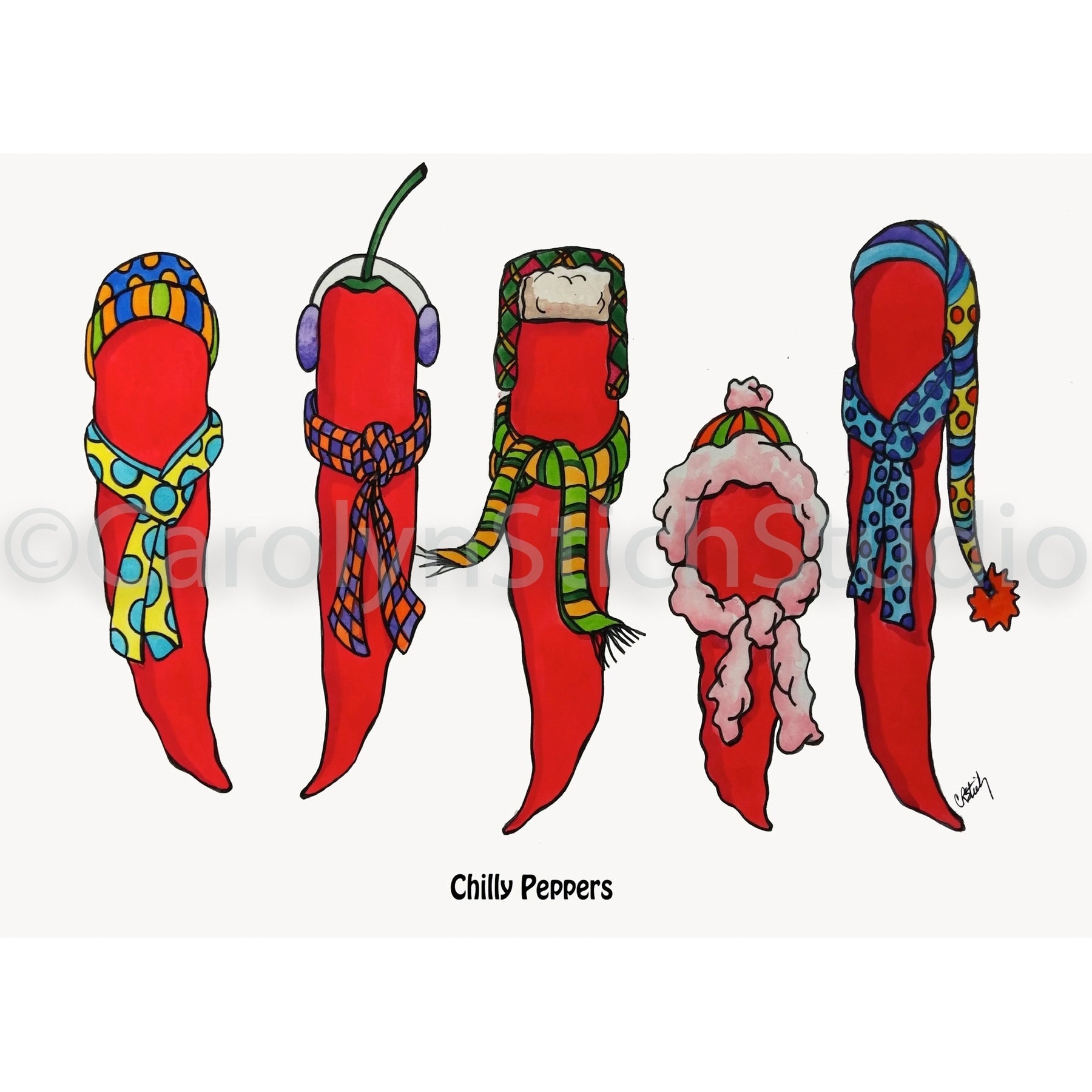 Chilly Peppers, rug hooking pattern