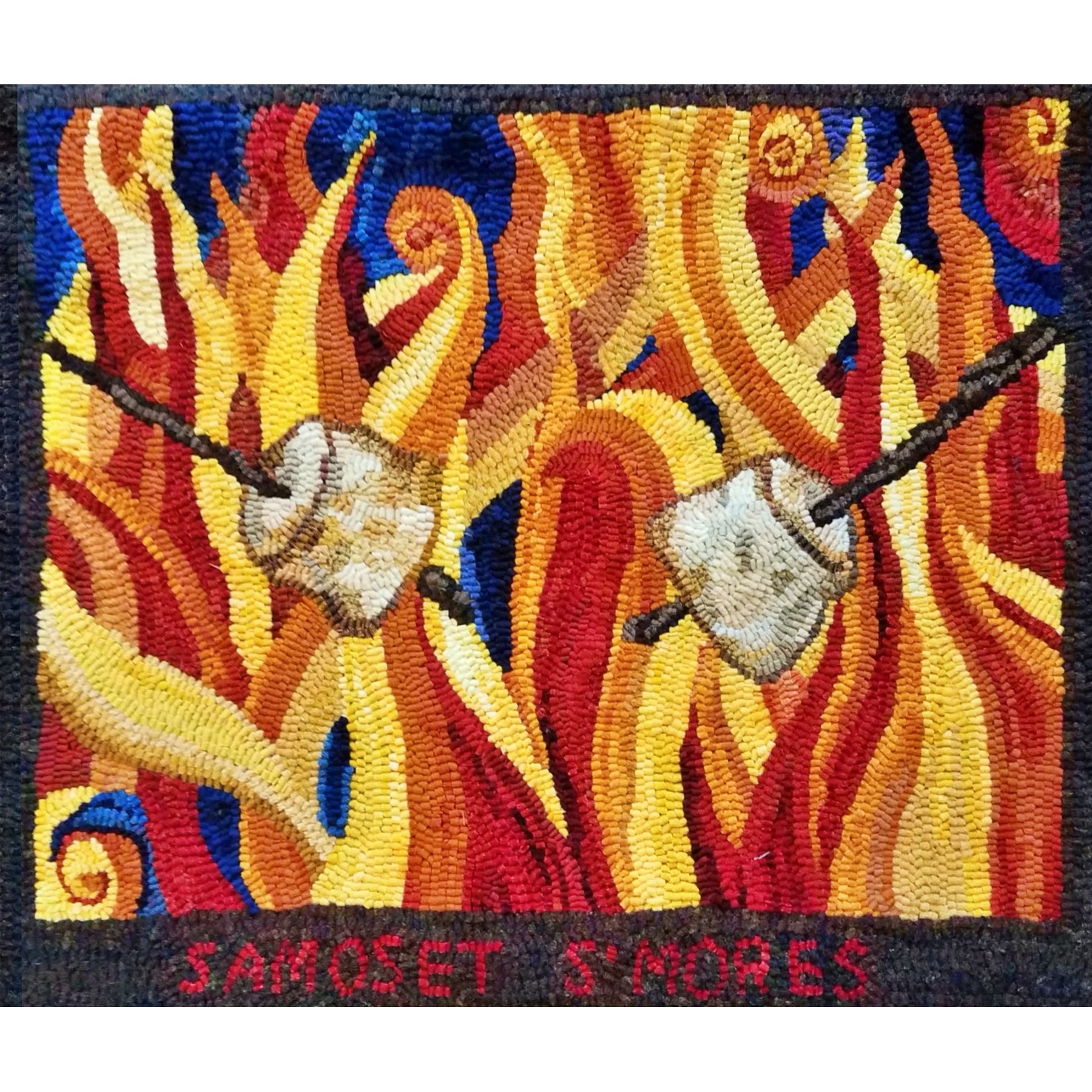 S'more Fun, rug hooked by Meredith Harris