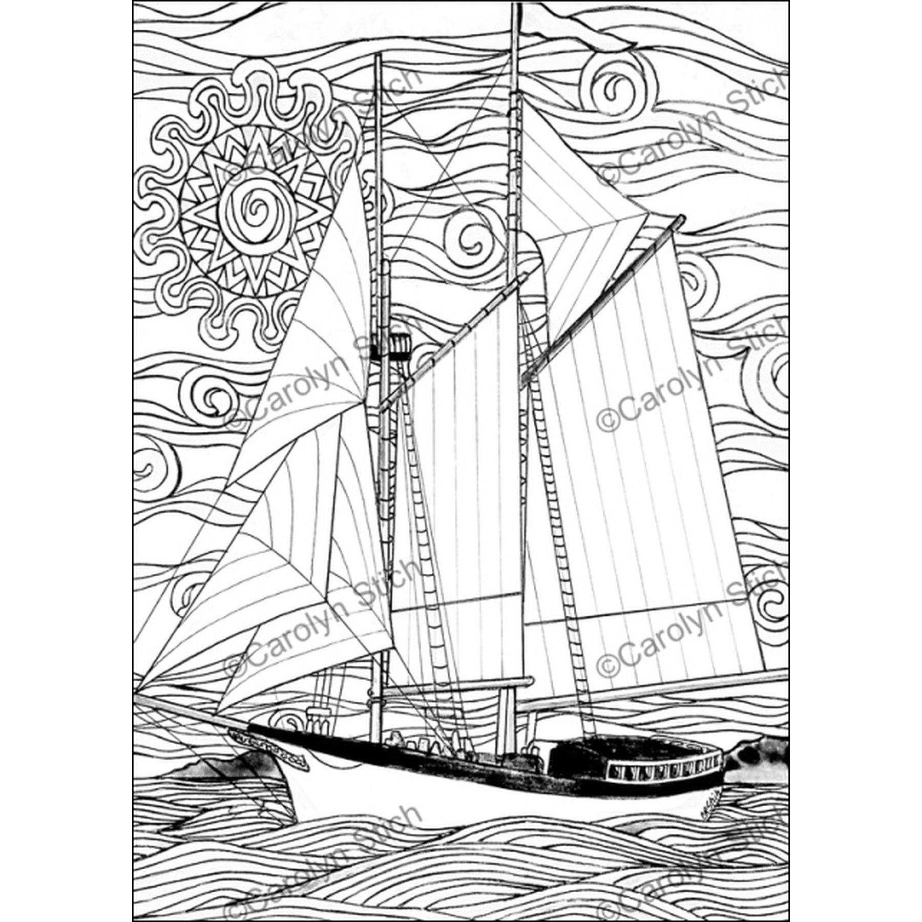 Tall Ship Manitou, rug hooking pattern