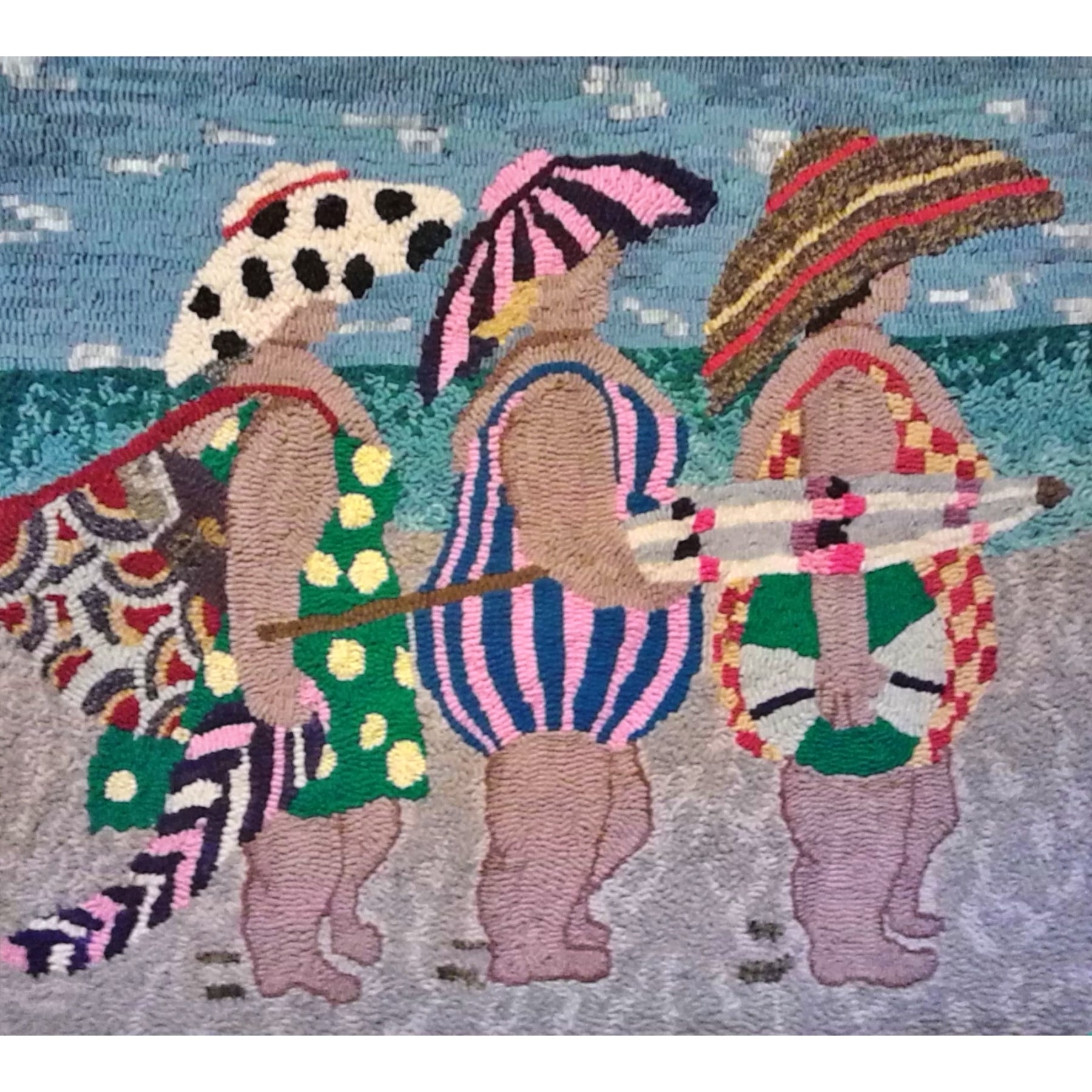 The Girls on the Beach, rug hooked by Chris Martin