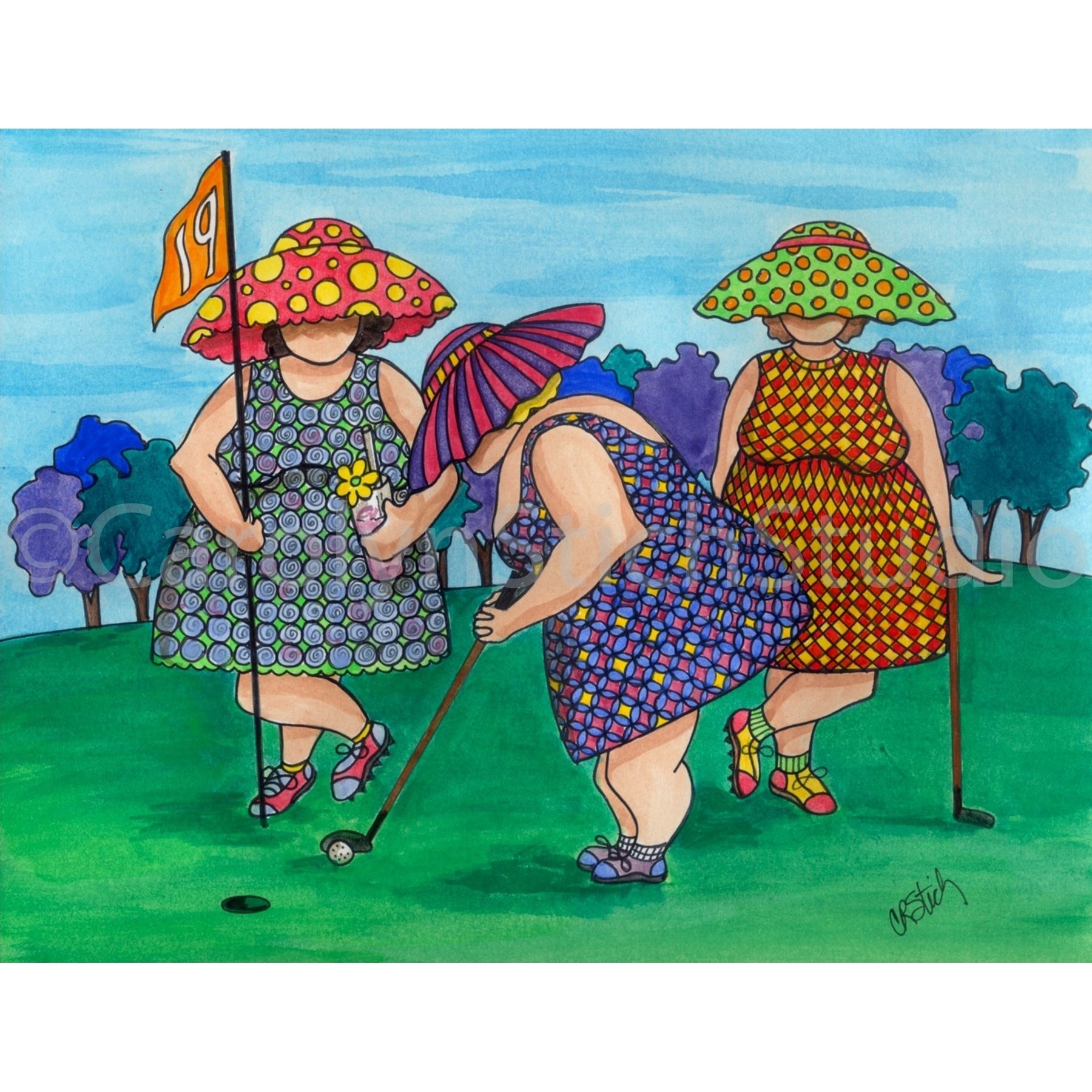 The Girls on the Green, rug hooking pattern