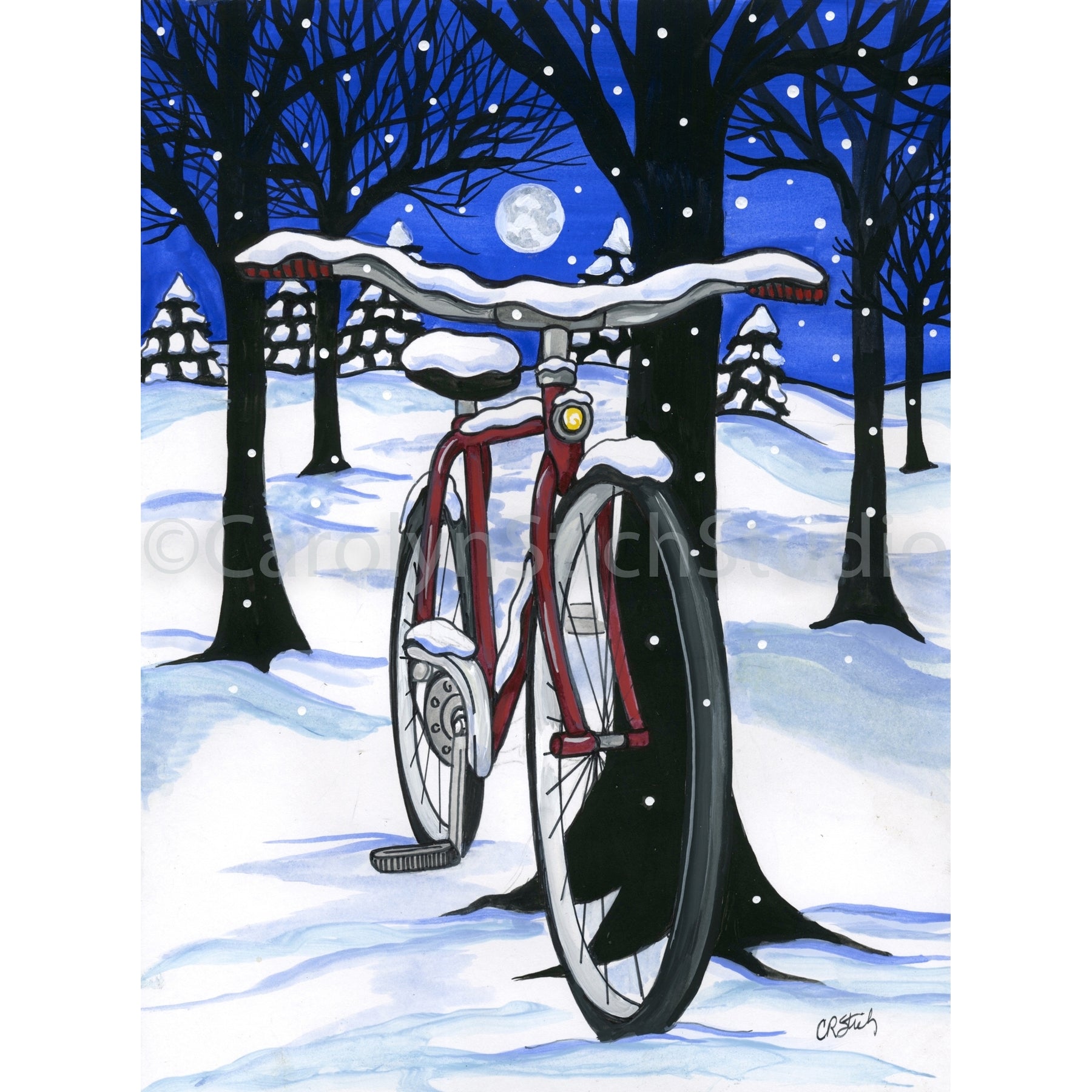 Winter Bike, rug hooking pattern