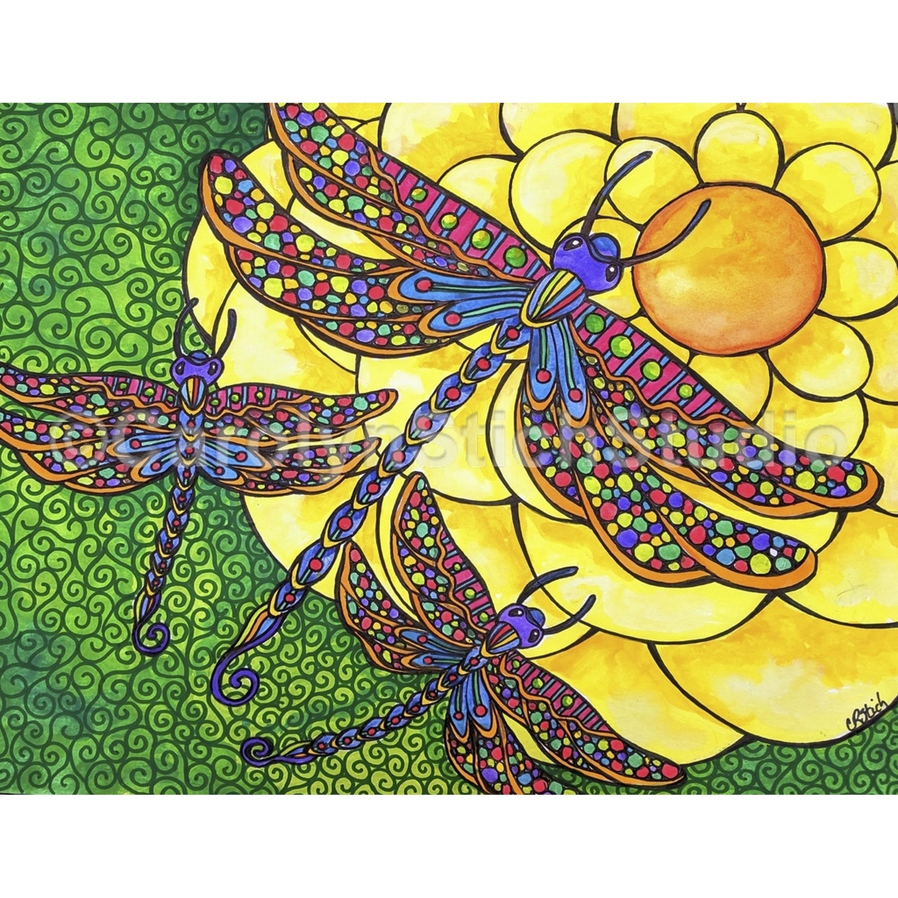 Dragonflies, rug hooking pattern