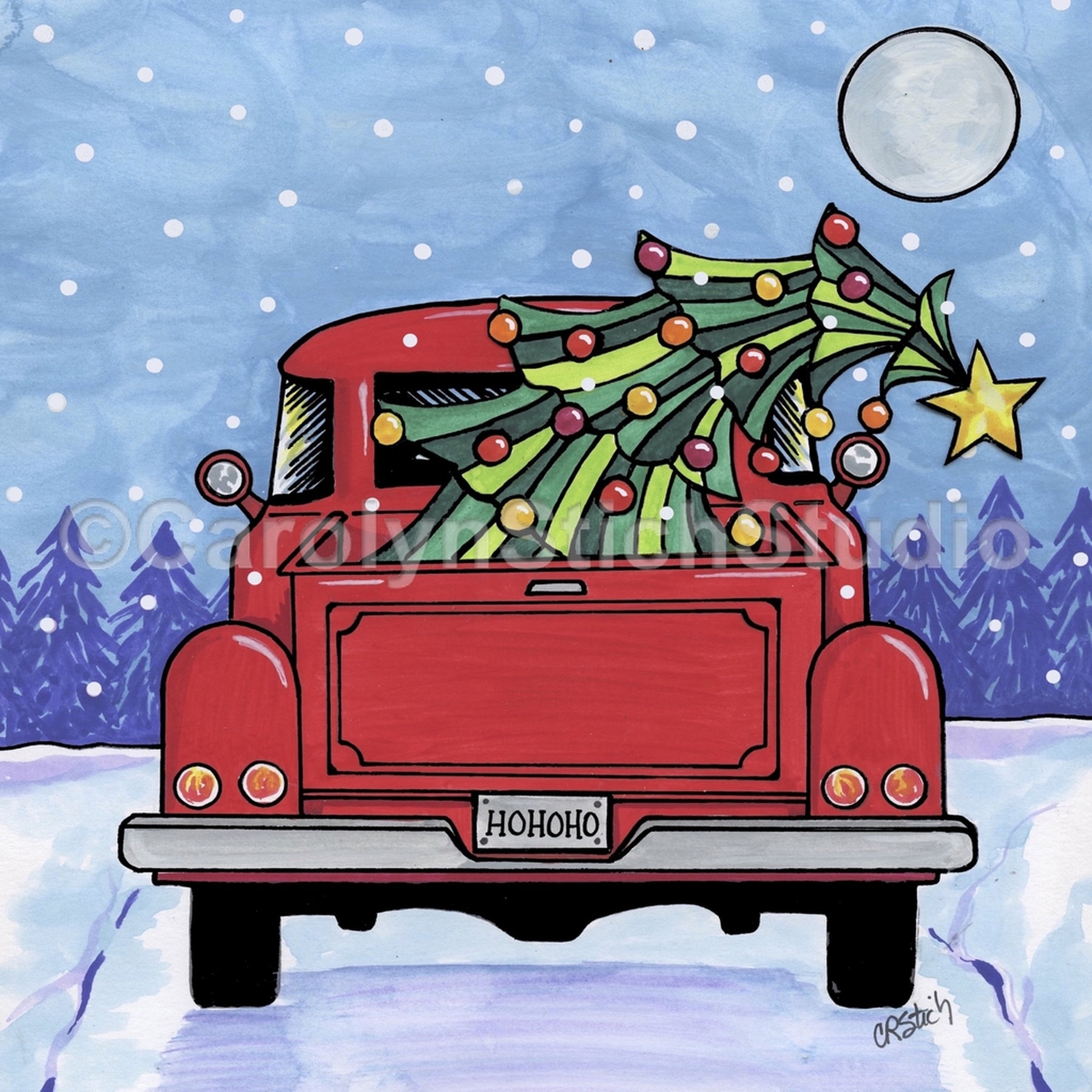Red Christmas Truck, rug hooking pattern