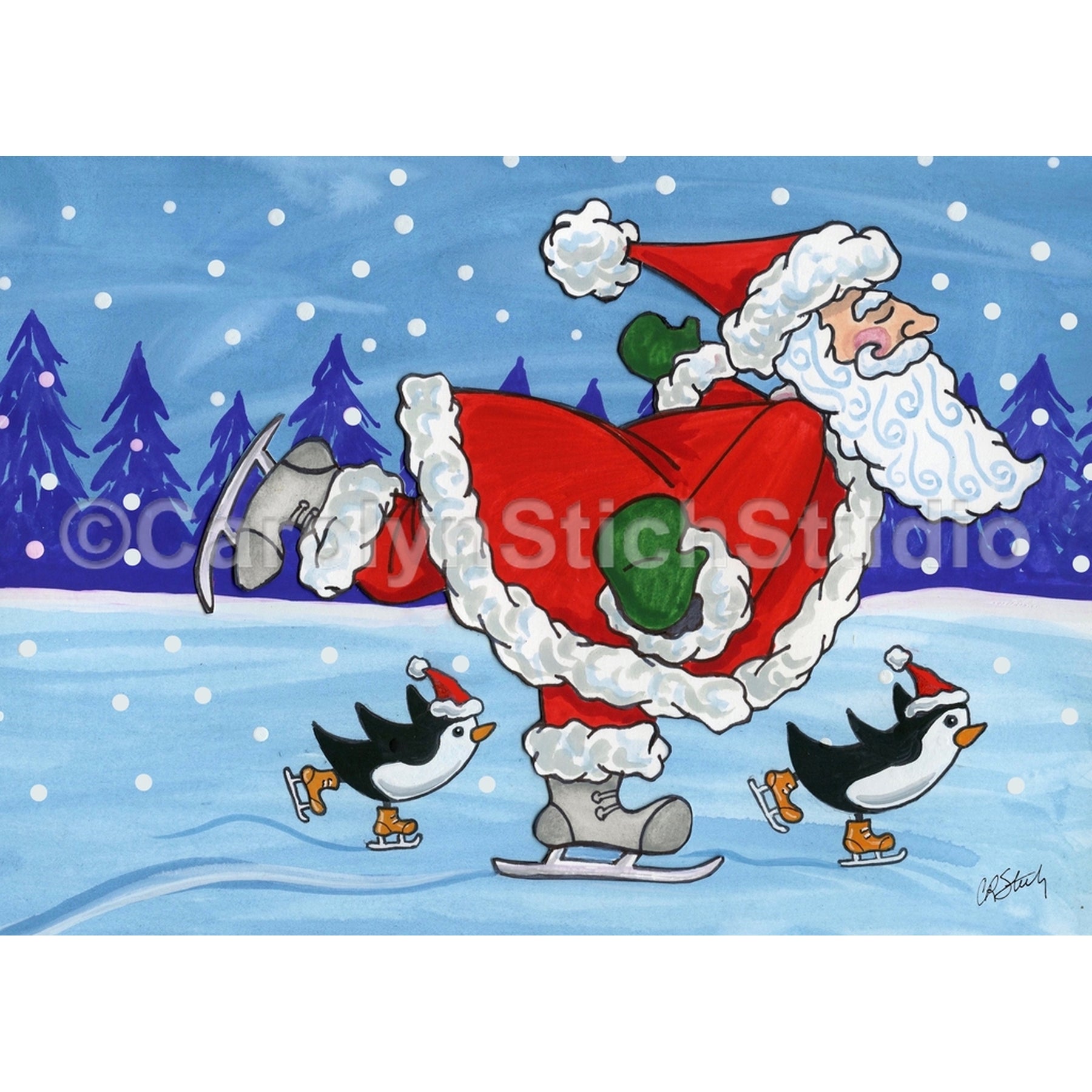 Santa Skating with Friends, rug hooking pattern