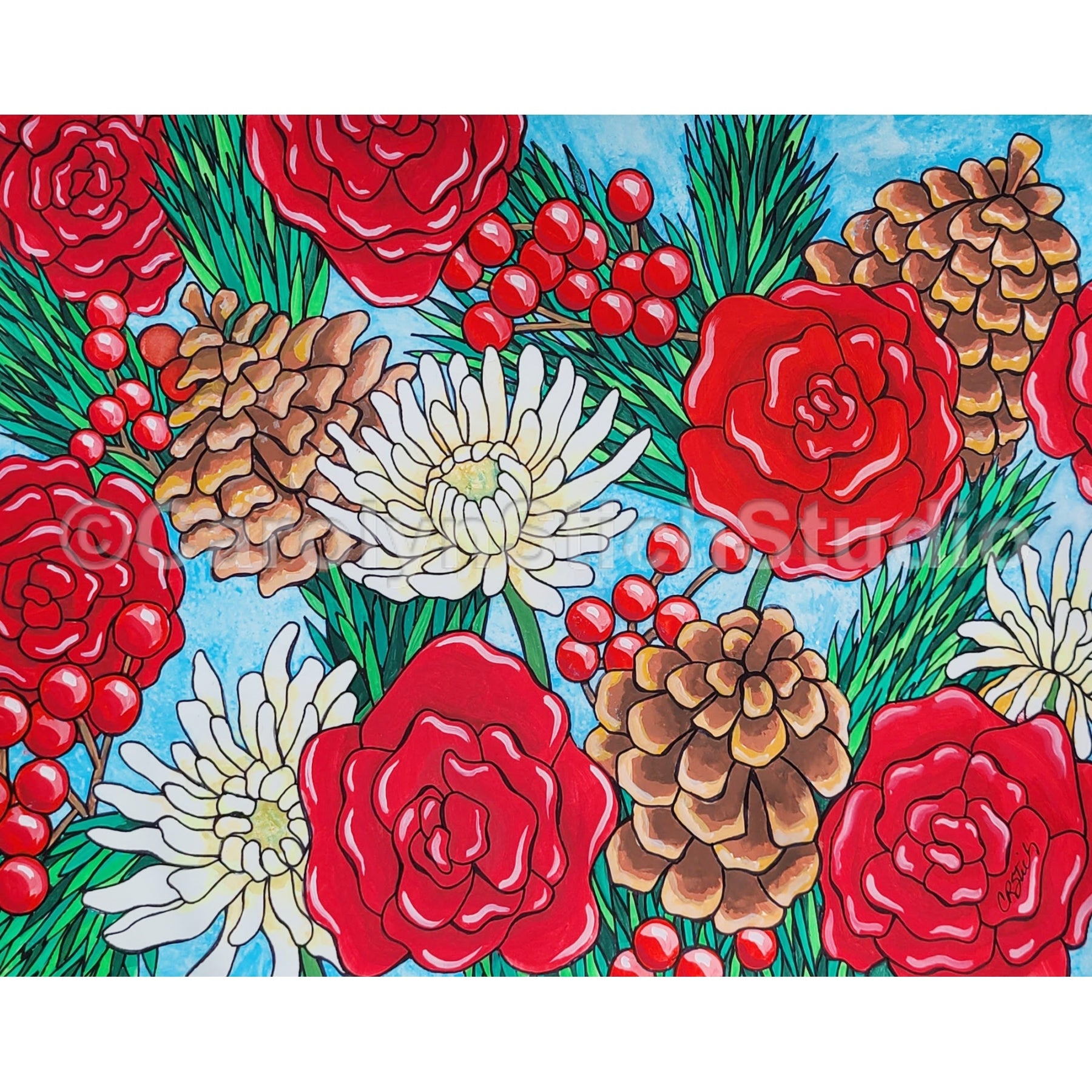 Chrismas Bouquet, rug hooking pattern