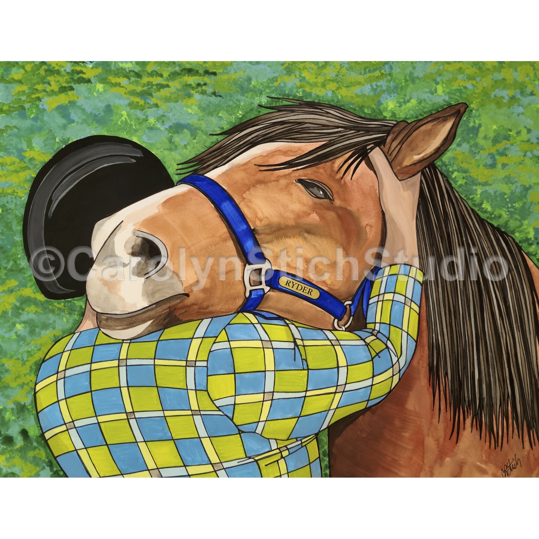 Horse Hug, rug hooking pattern
