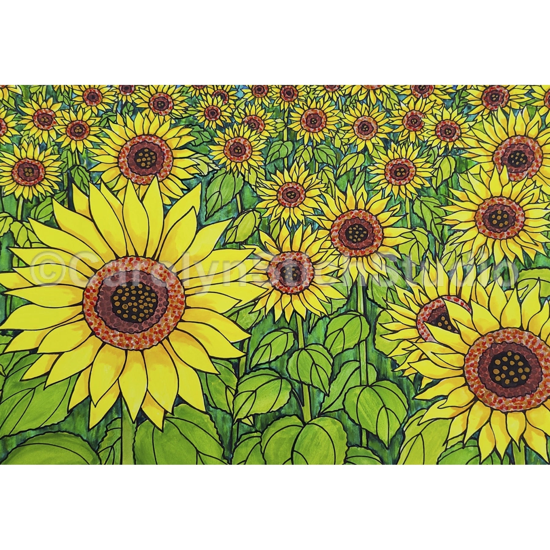 Sunflower Field, rug hooking pattern