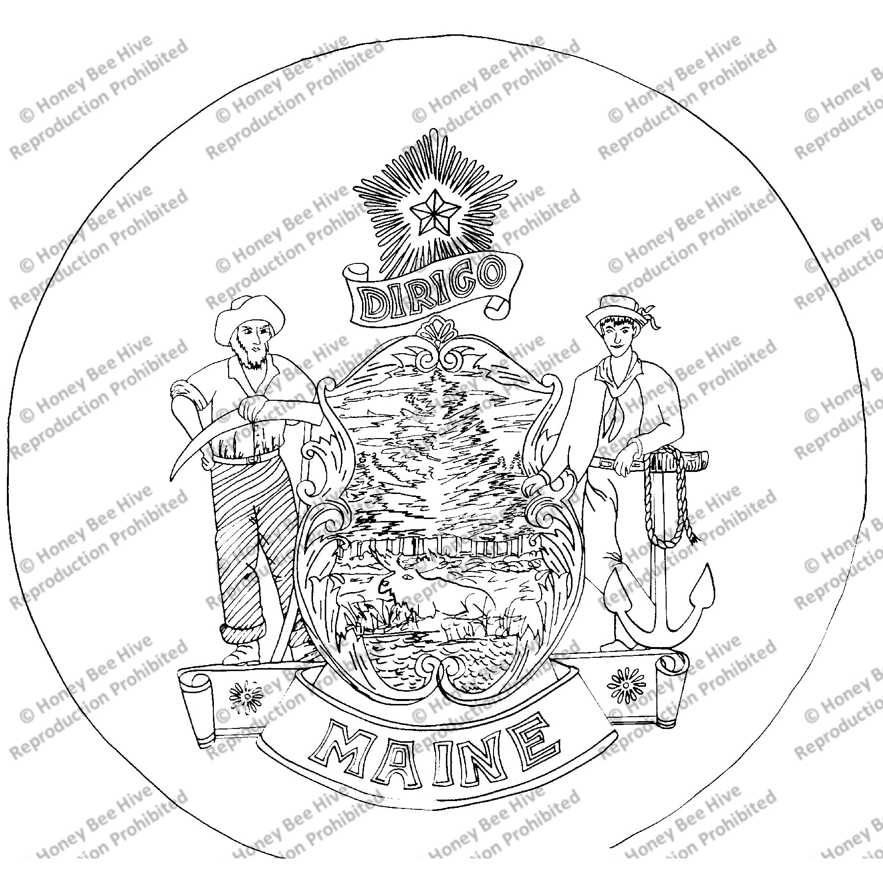 State Seal of Maine for Frank, rug hooking pattern