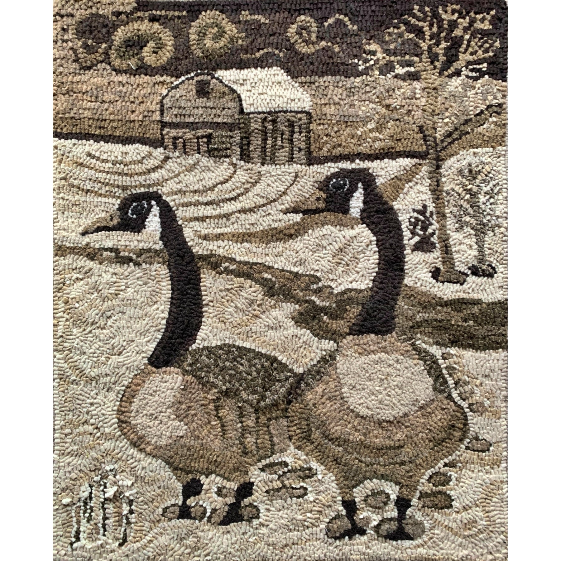 Canadian Snow Geese, rug hooked by Joan Bollaert