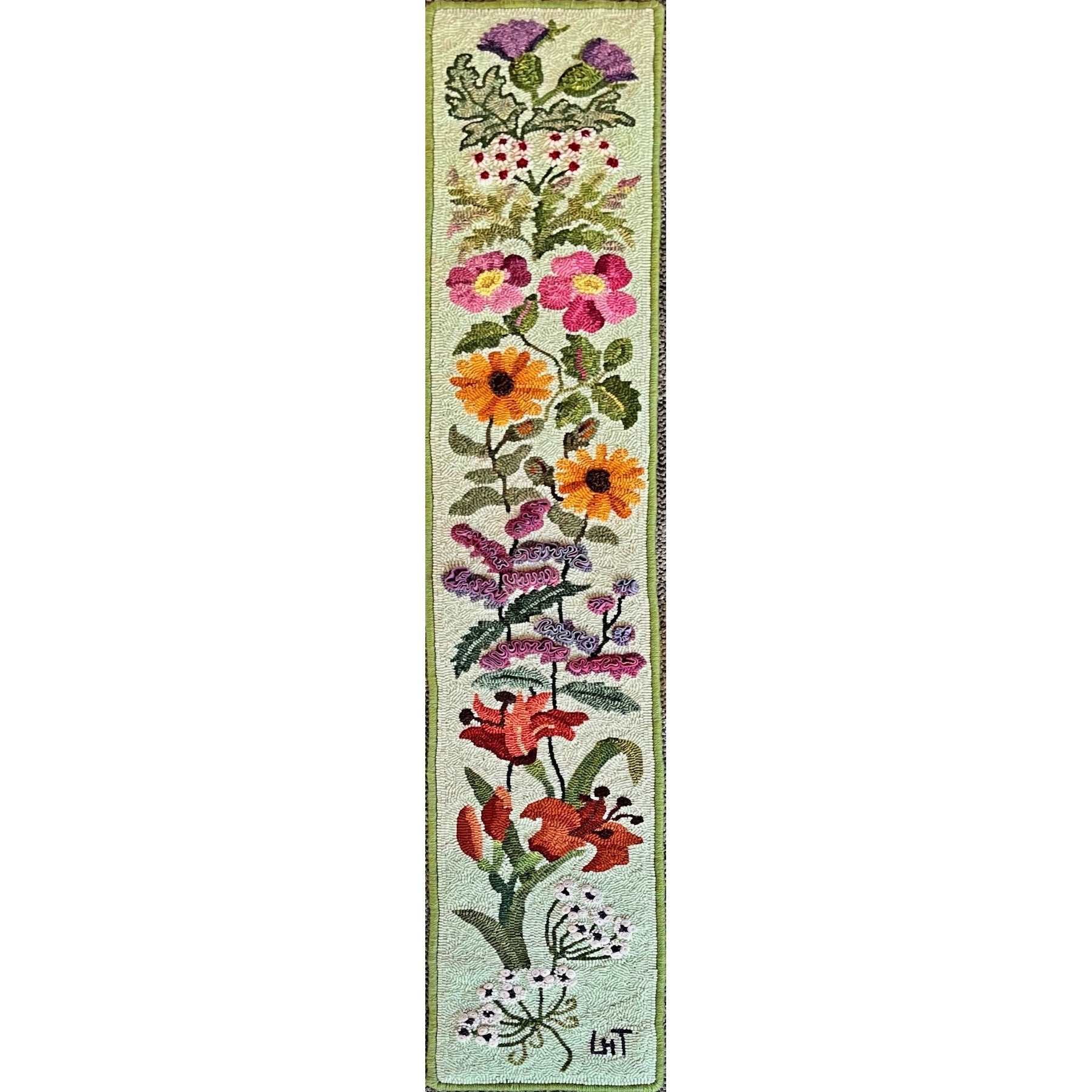 Wildflower Bellpull, rug hooked by Laura Thompson
