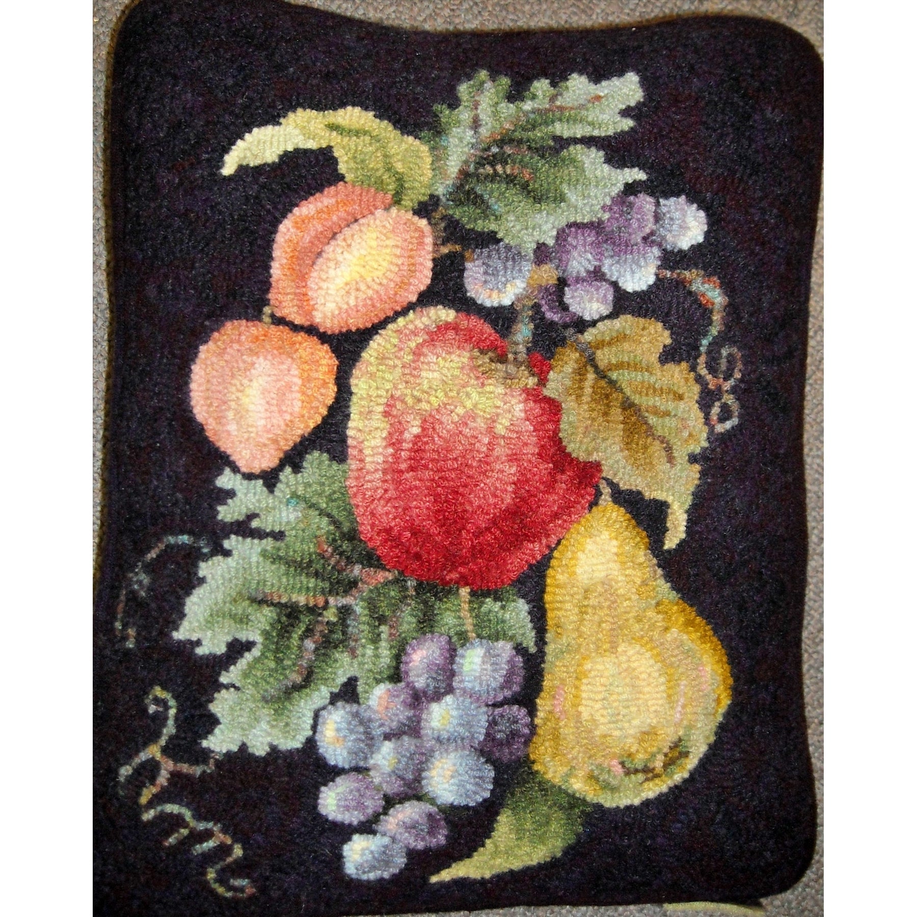 Fruit, rug hooked by Kathie Meyers