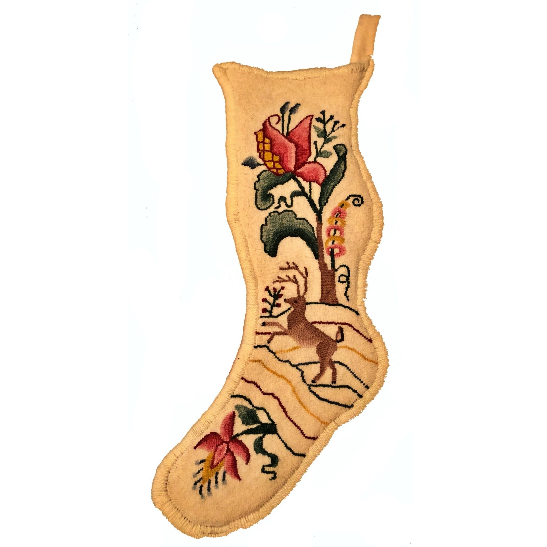 Christmas Stocking, rug hooked by Sarah Miller