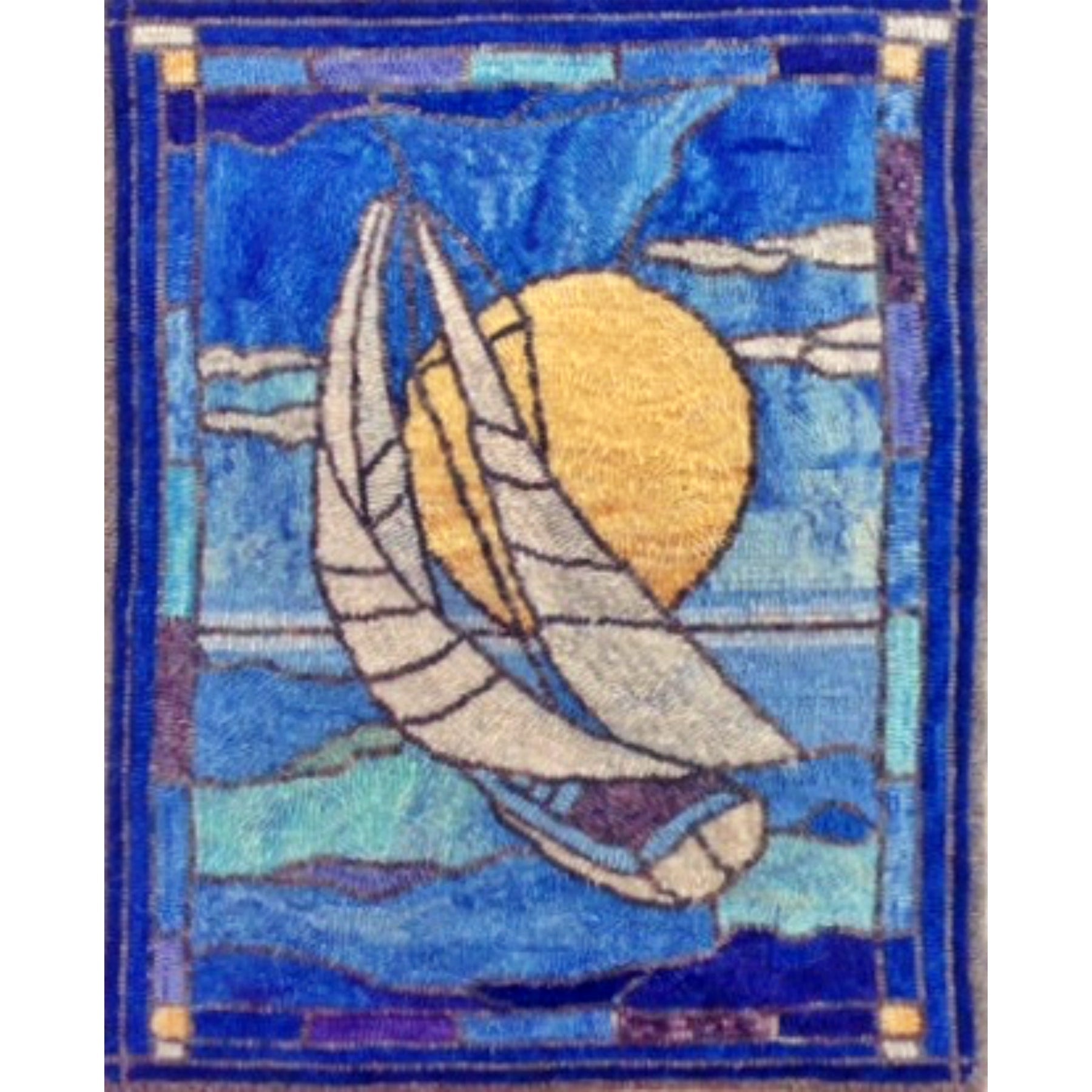 Stained Glass Boat, rug hooked by Claire Ketelaar