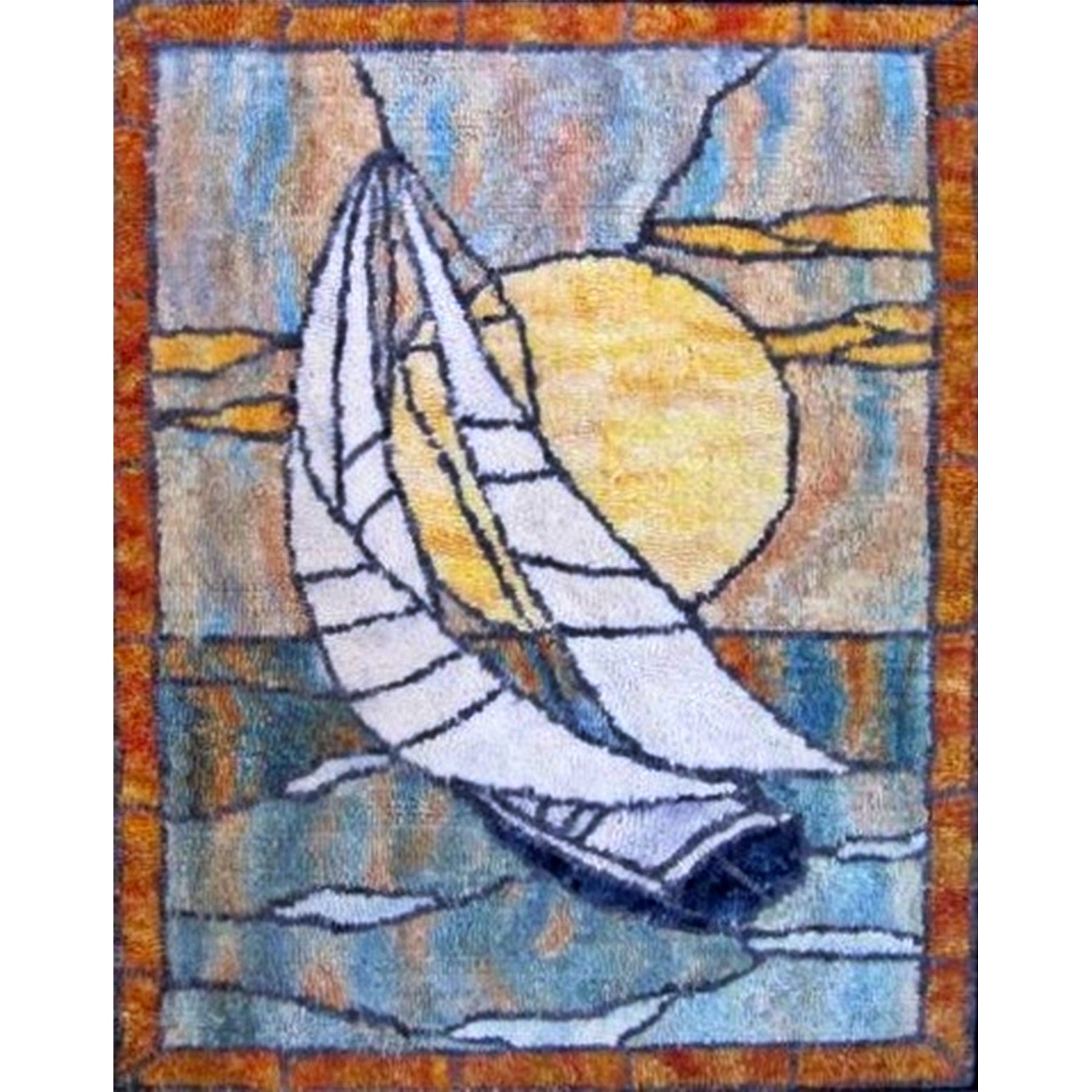 Stained Glass Boat, rug hooked by Sheila Stewart