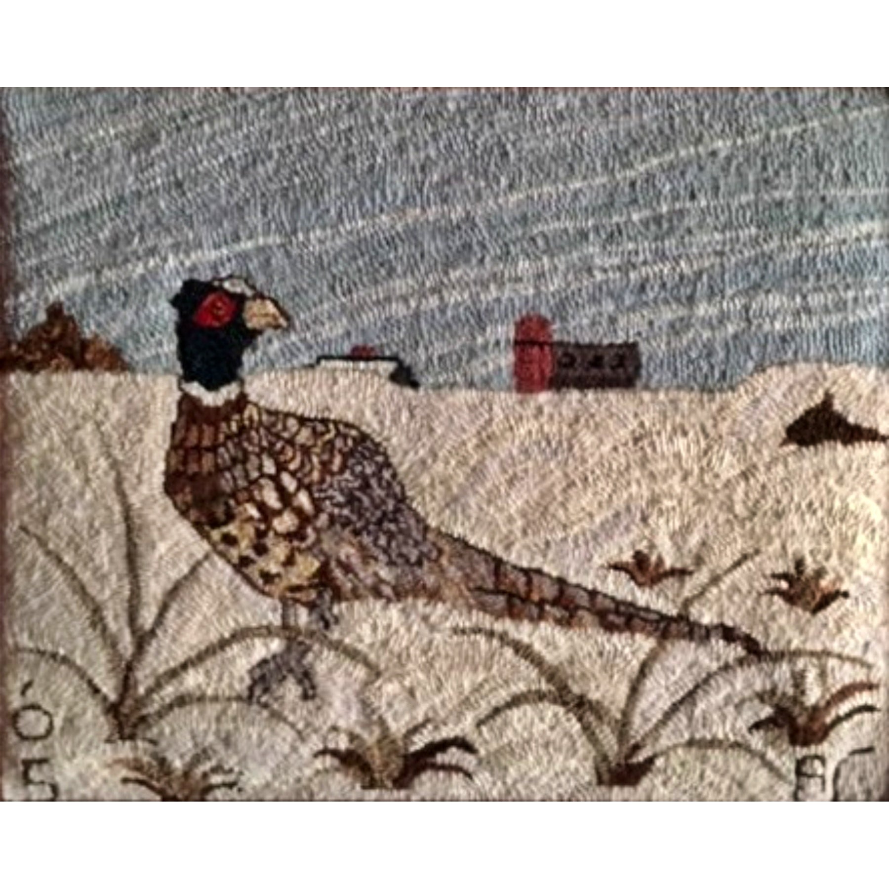 Lone Pheasant, rug hooked by Amzi Collins