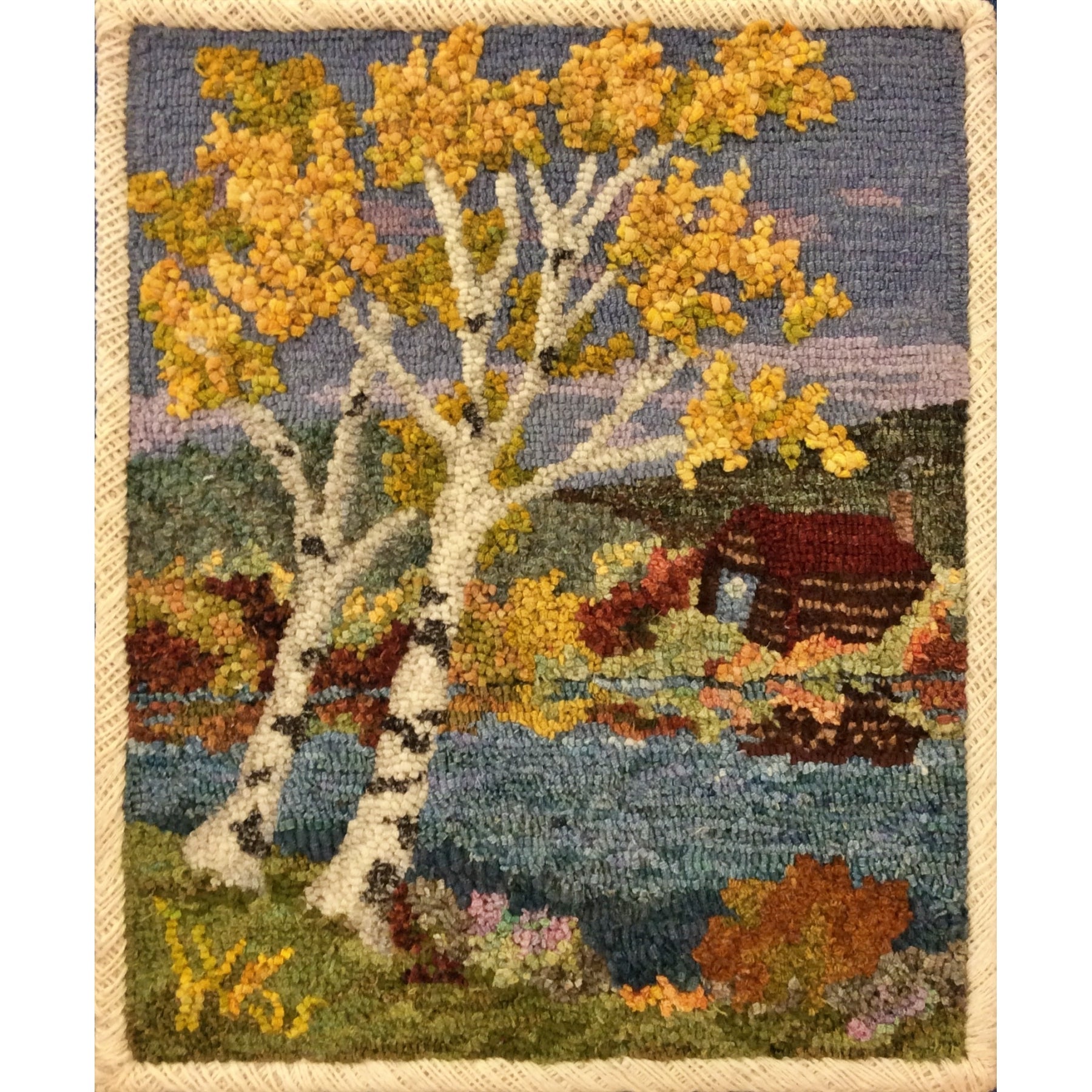 Birches, rug hooked by Lynn Roth