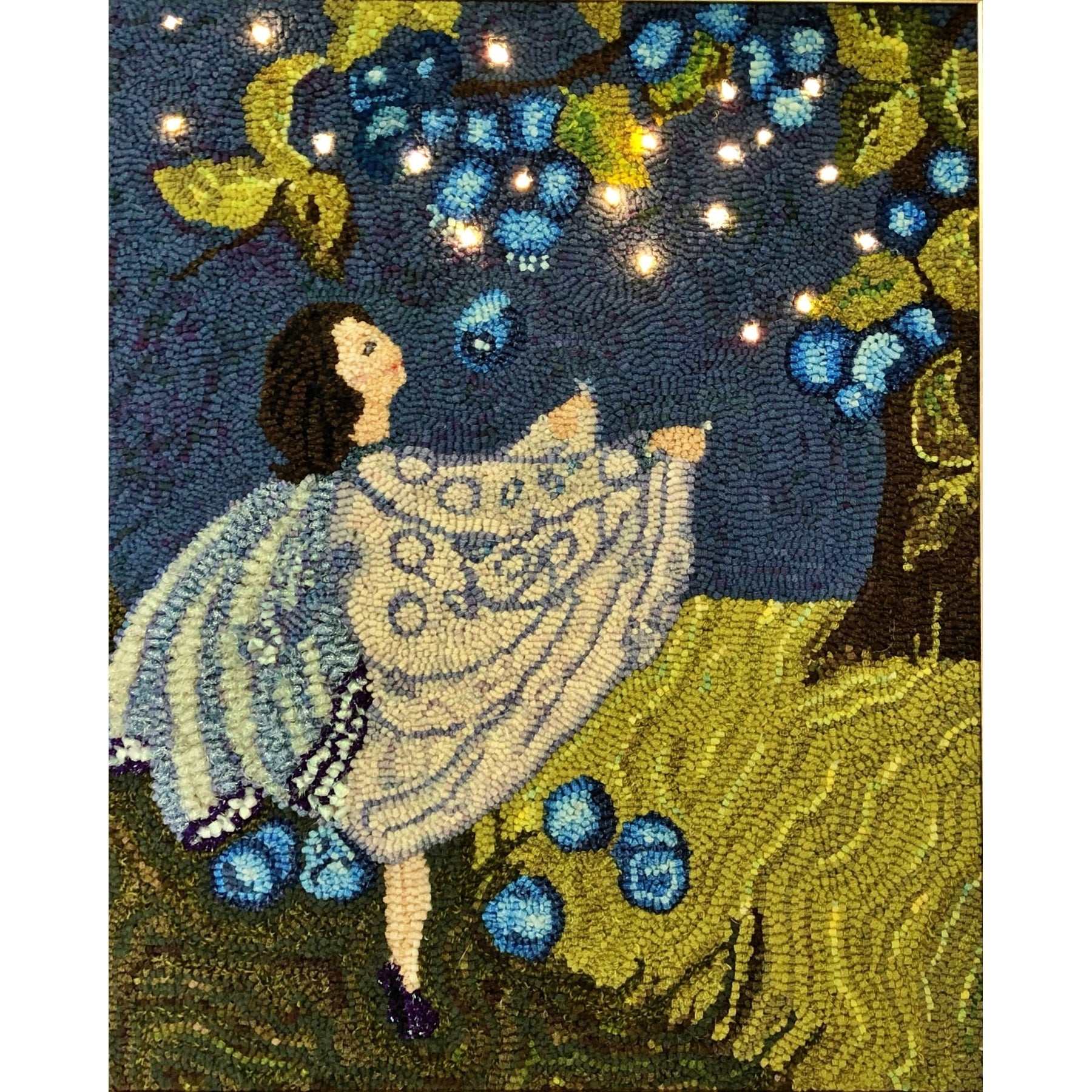 Blueberry Fairy, rug hooked by Janet Williams