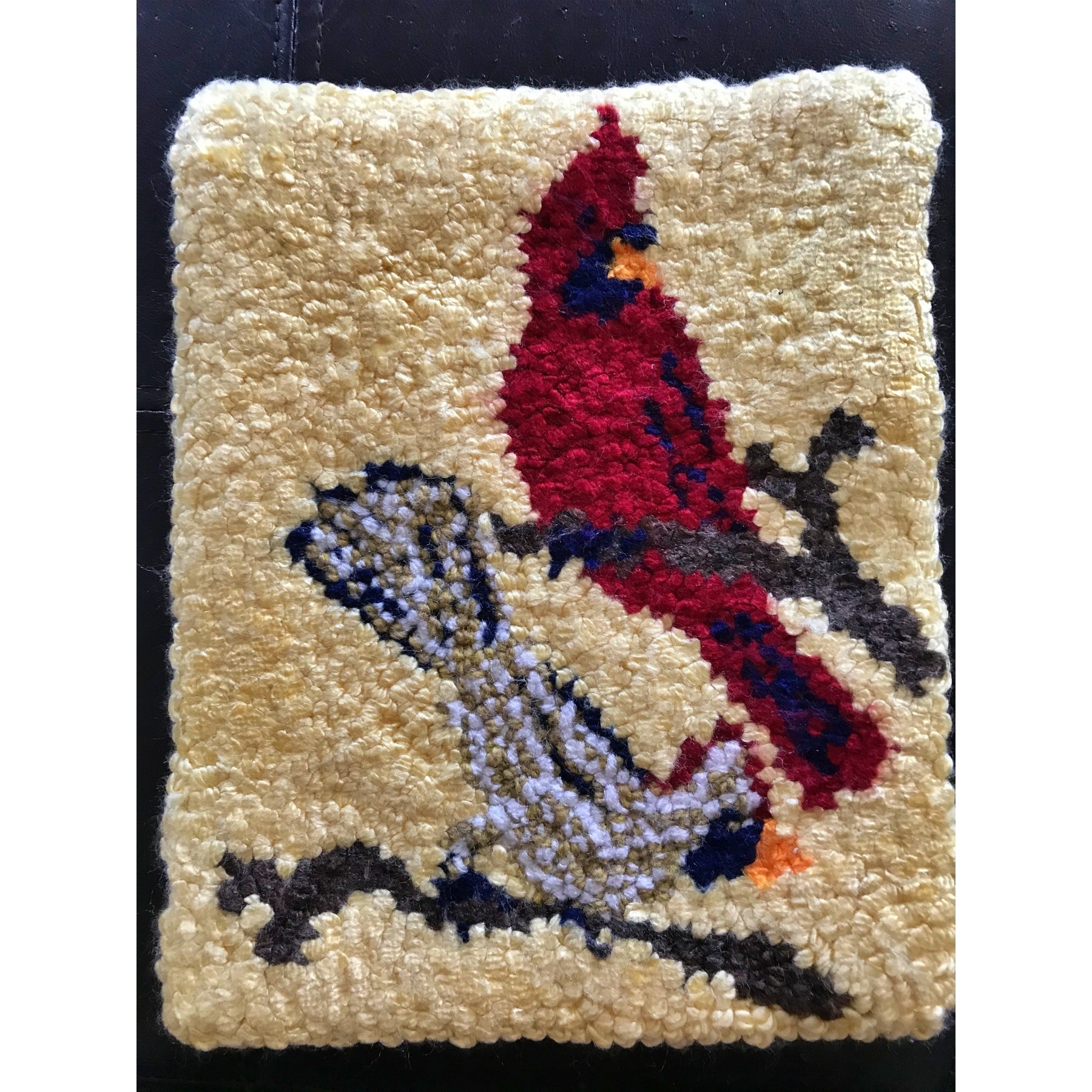 Cardinal, rug hooked by Linda Leaf (punch hooked)