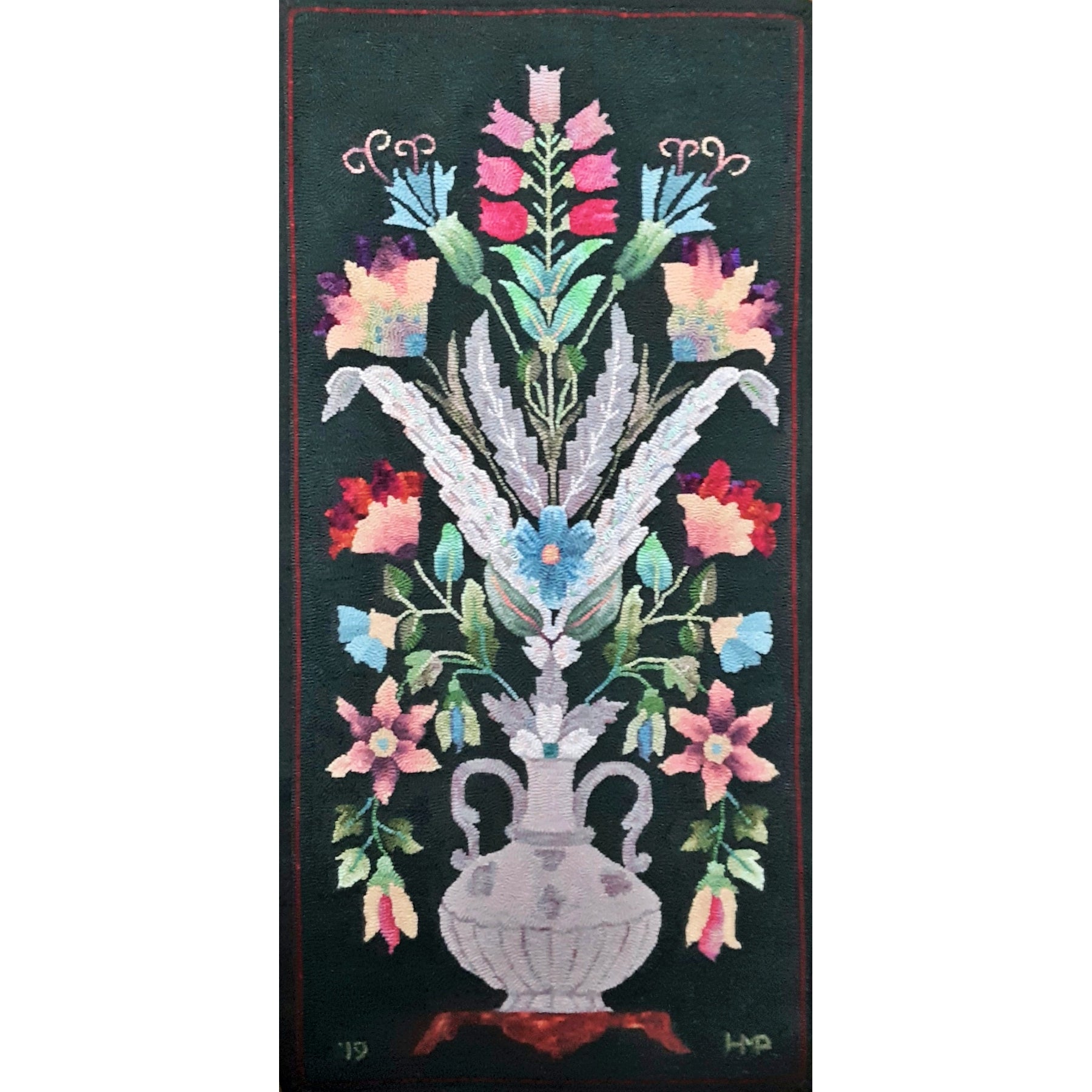 Collinot Vase, rug hooked by Helen Mar Parkin