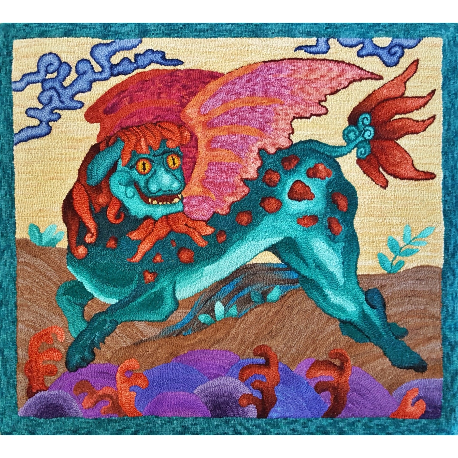 Winged Lion, rug hooked by Terryl Ostmo