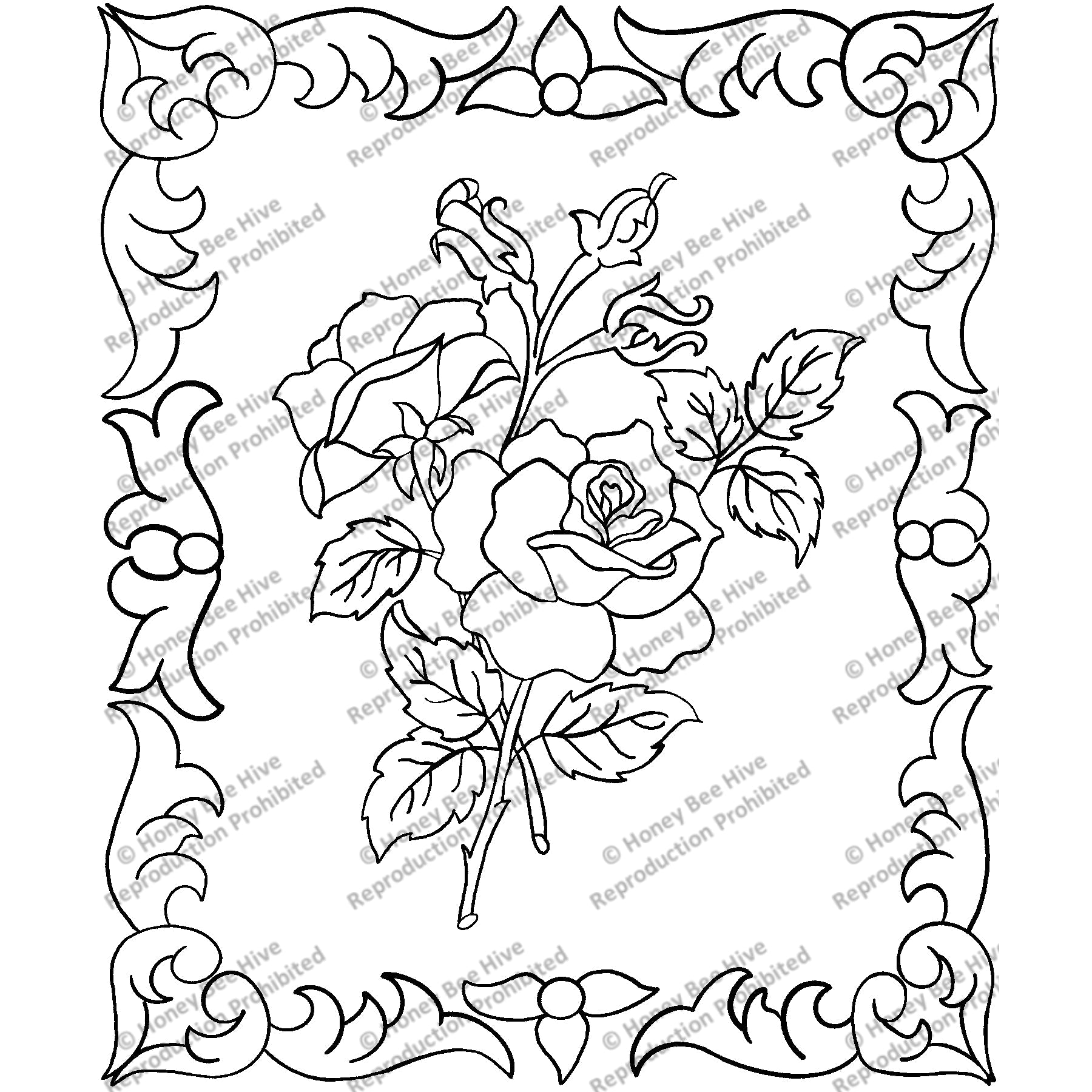 Gilded Rose, rug hooking pattern