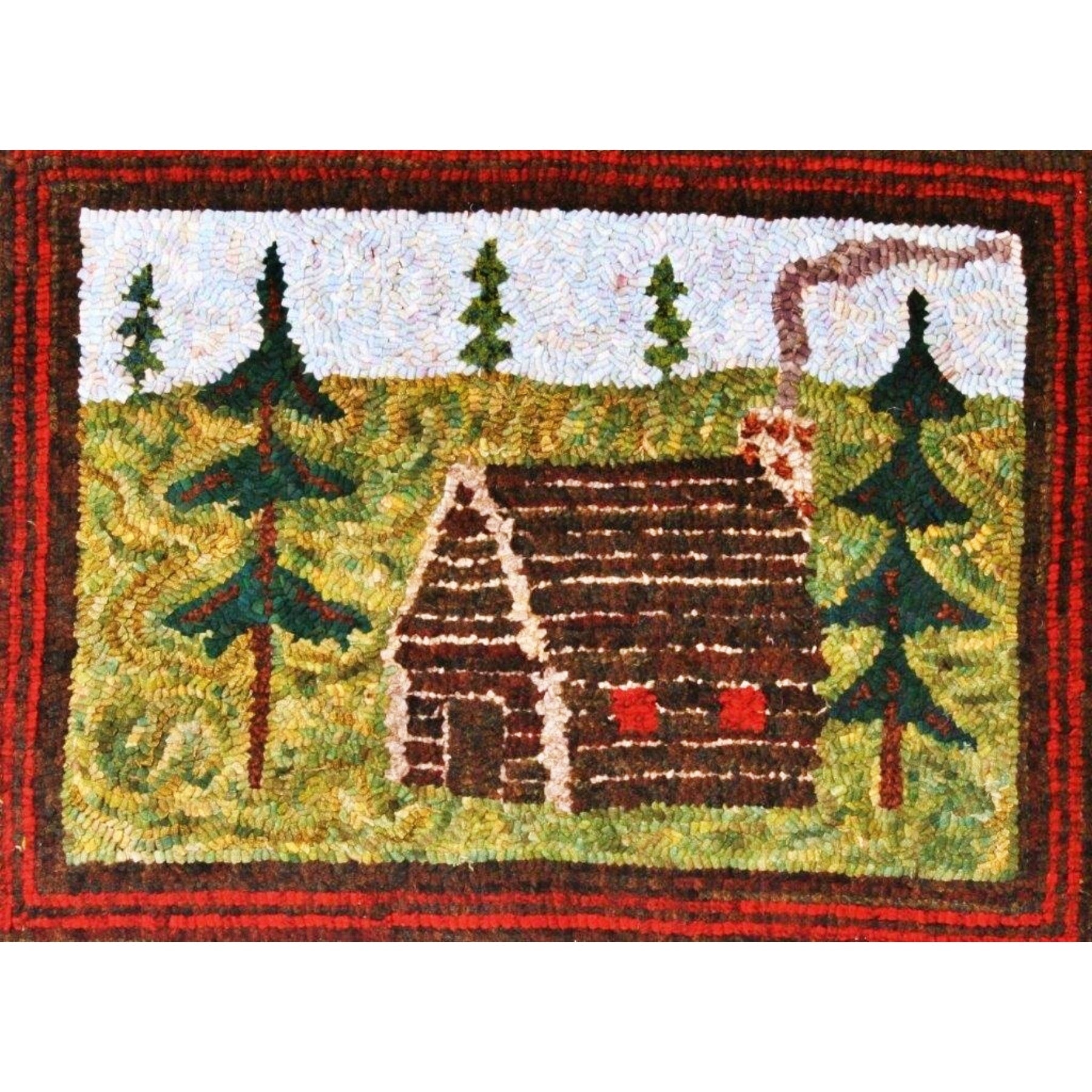Log Cabin, rug hooked by Karen Guffey