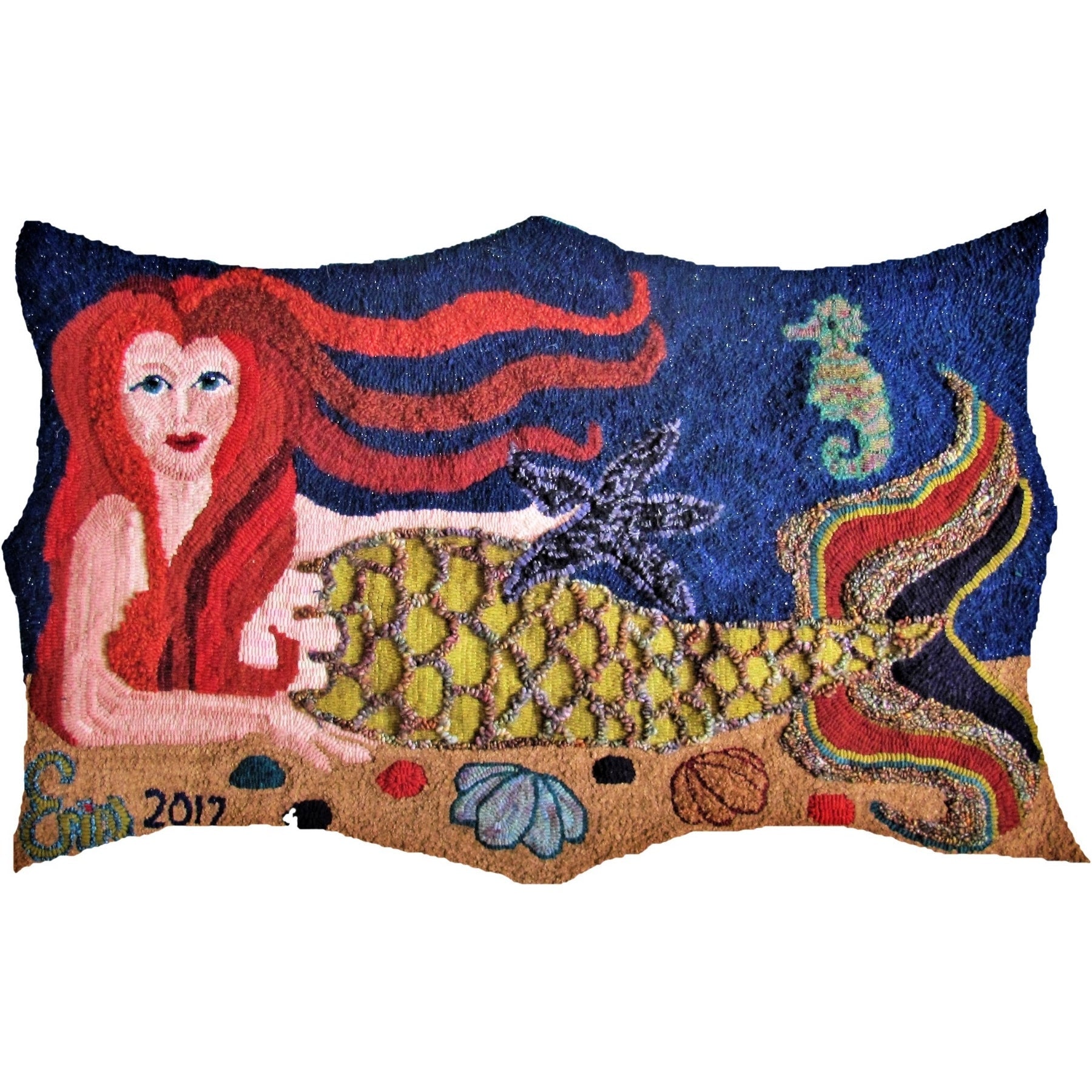 Mermaid, rug hooked by Erin McKenna