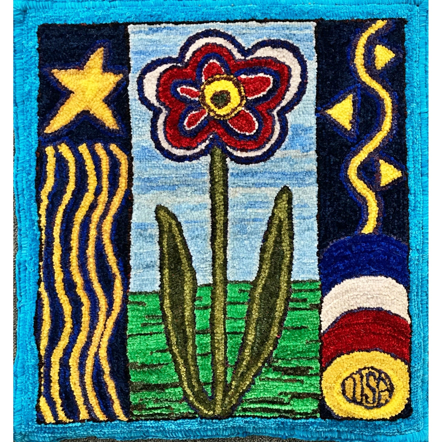 Victory Flowers, rug hooked by Robyn Schoder