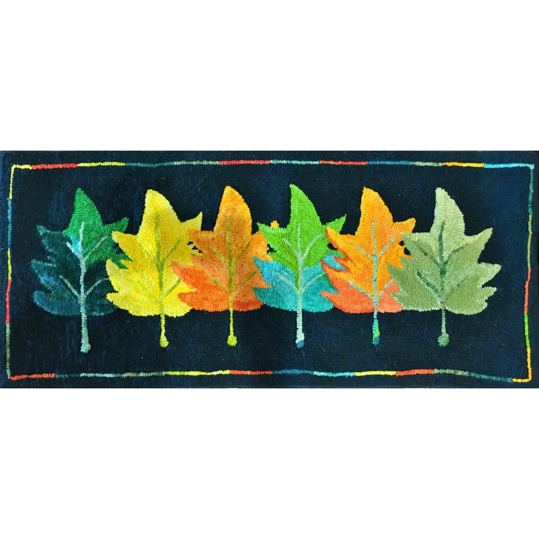 Leaves On Leaves, rug hooked by Nancy Zuese