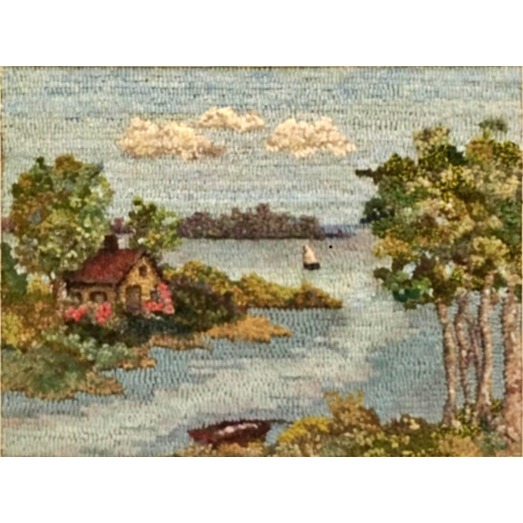 Summer Lake, rug hooked by Joyce DiGregorio