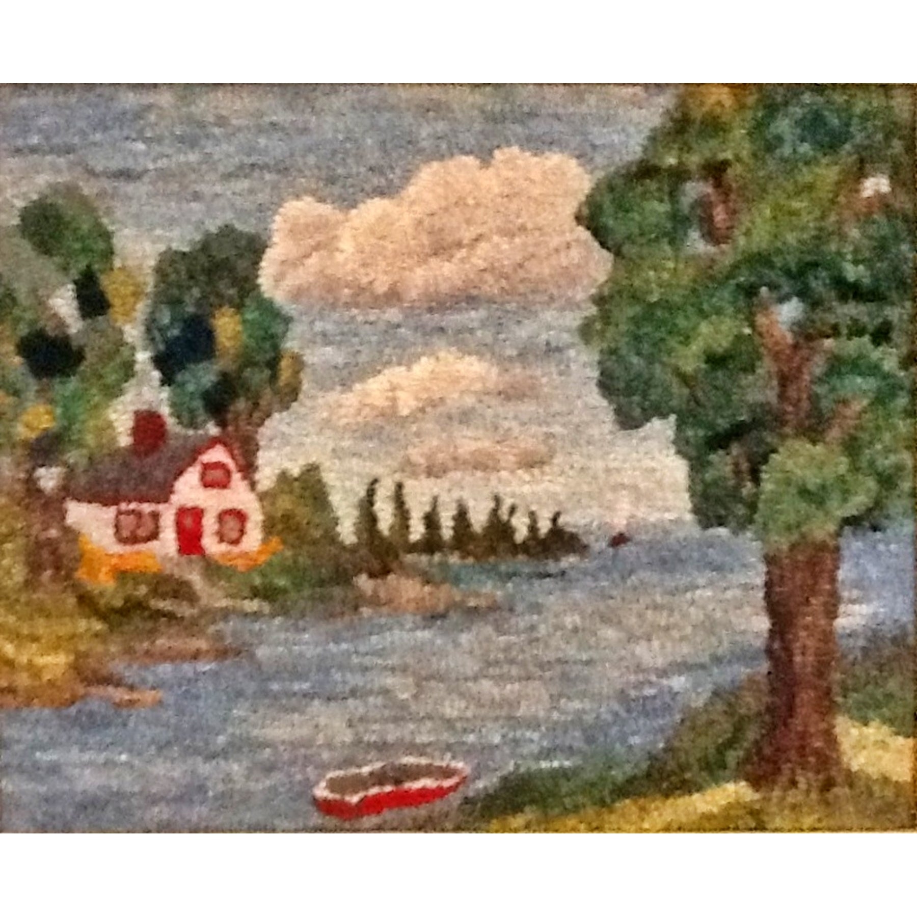 Summer Lake, rug hooked by Kathy McParttan