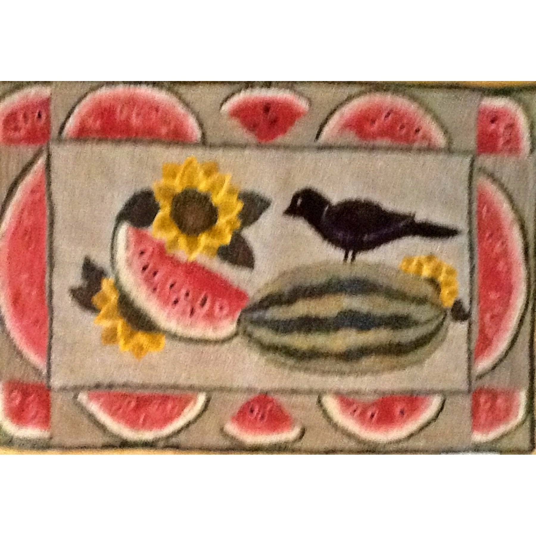 Summer Melon II, rug hooked by Nancy Zuese
