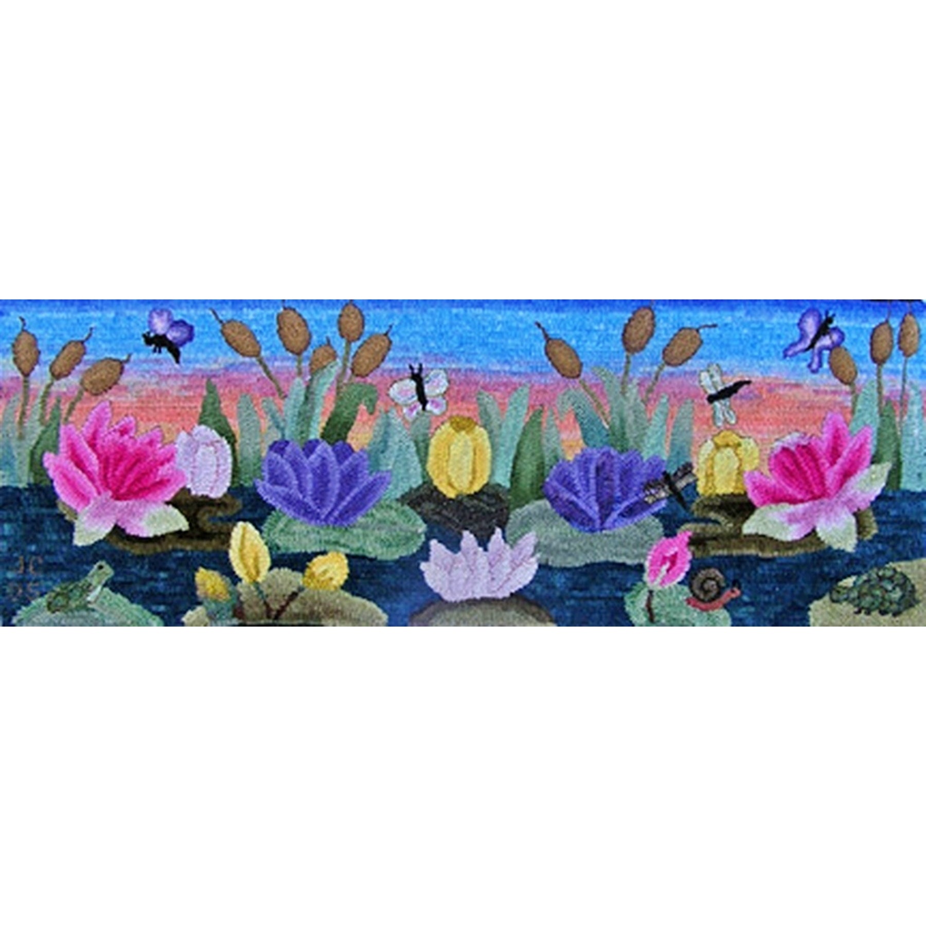 Lillies Of The Pond, rug hooked by Judy Carter