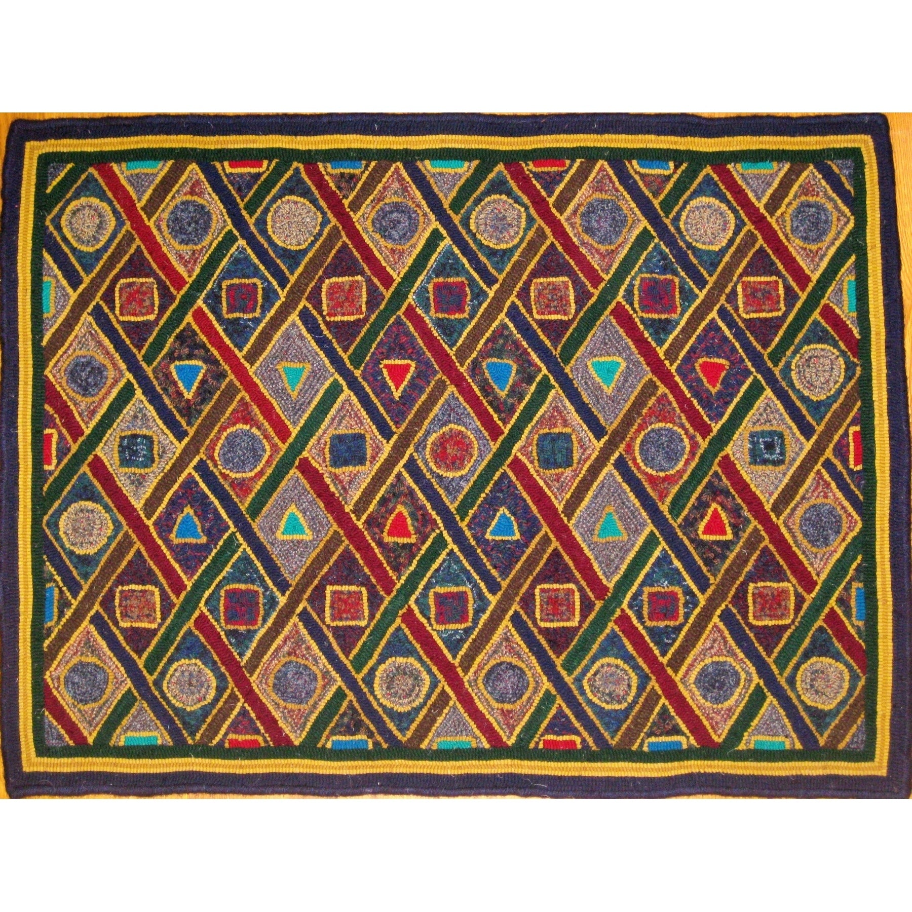 Geometric Lattice, rug hooked by John Leonard