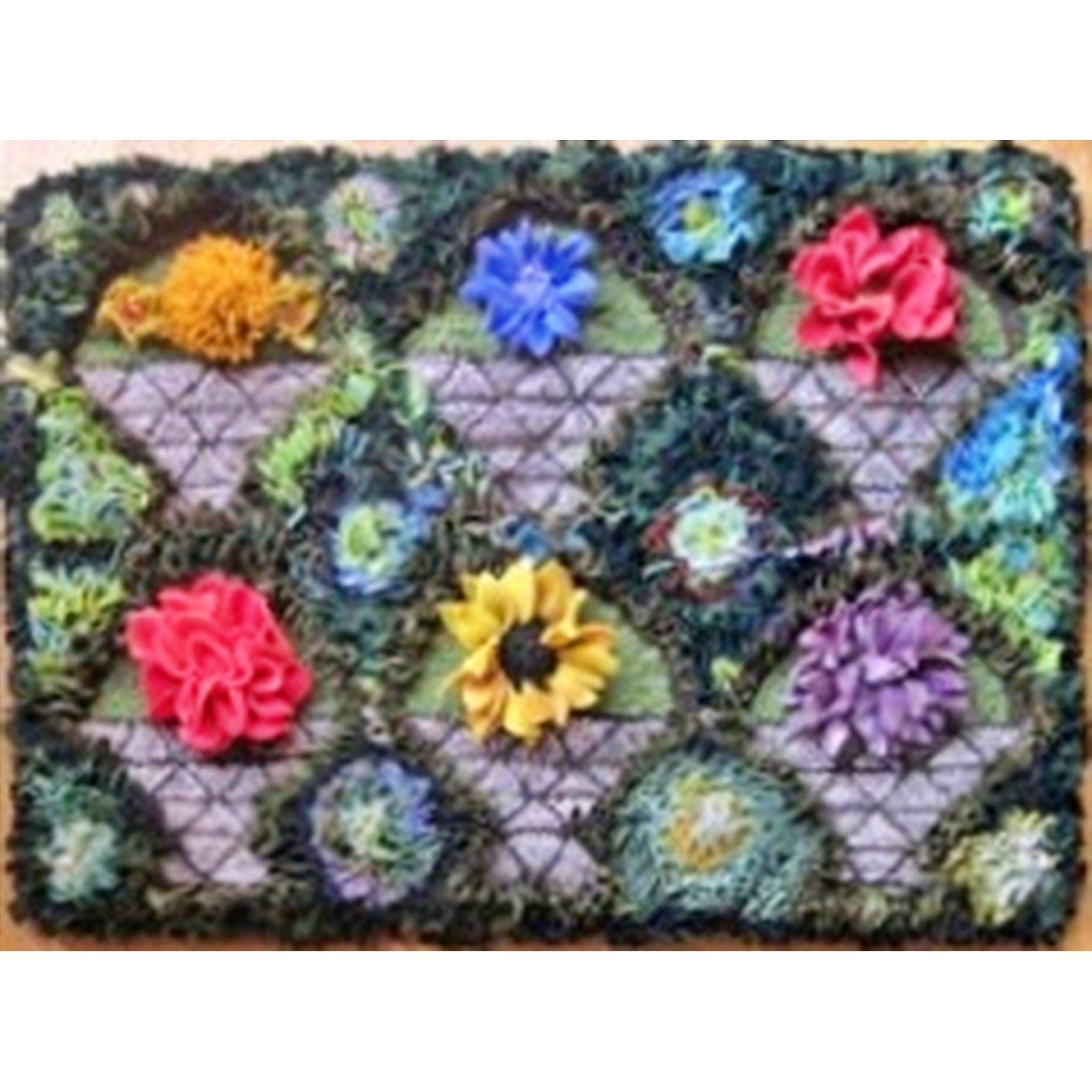 Basket Quilt Squares, rug hooked by Cheryl Roberts