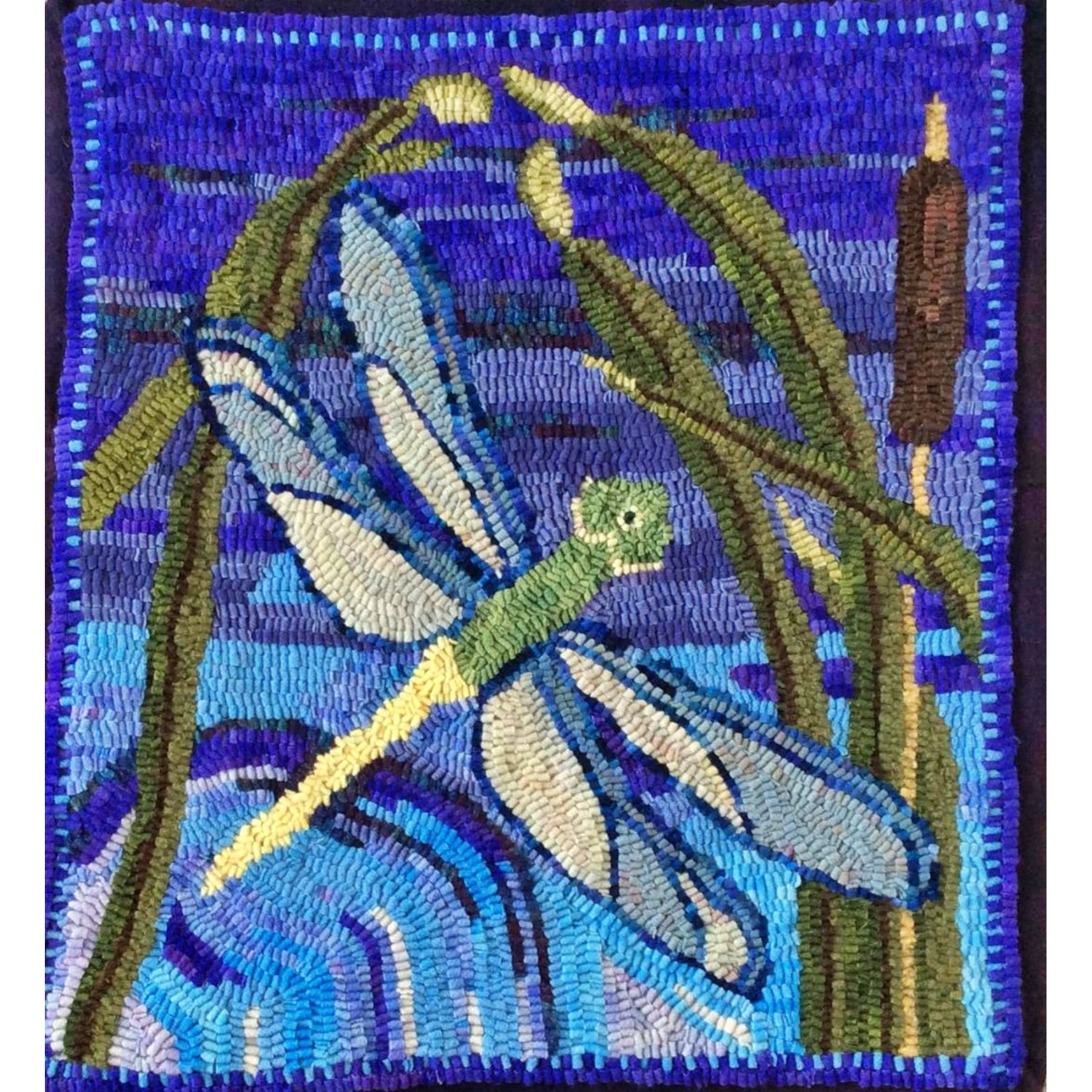 Dragonflies, rug hooked by Amy Natiello