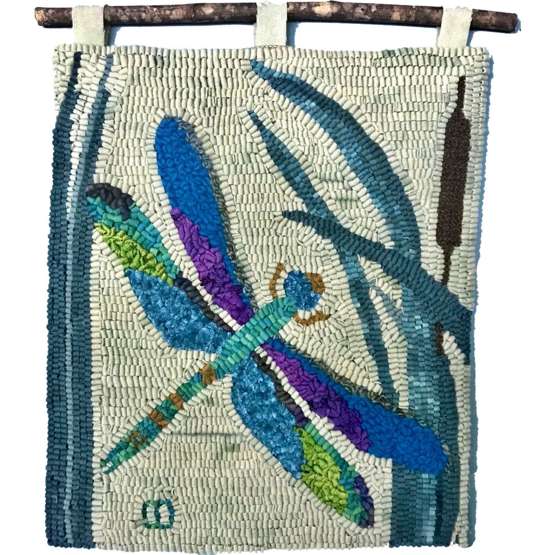 Dragonflies, rug hooked by Cay Dykes