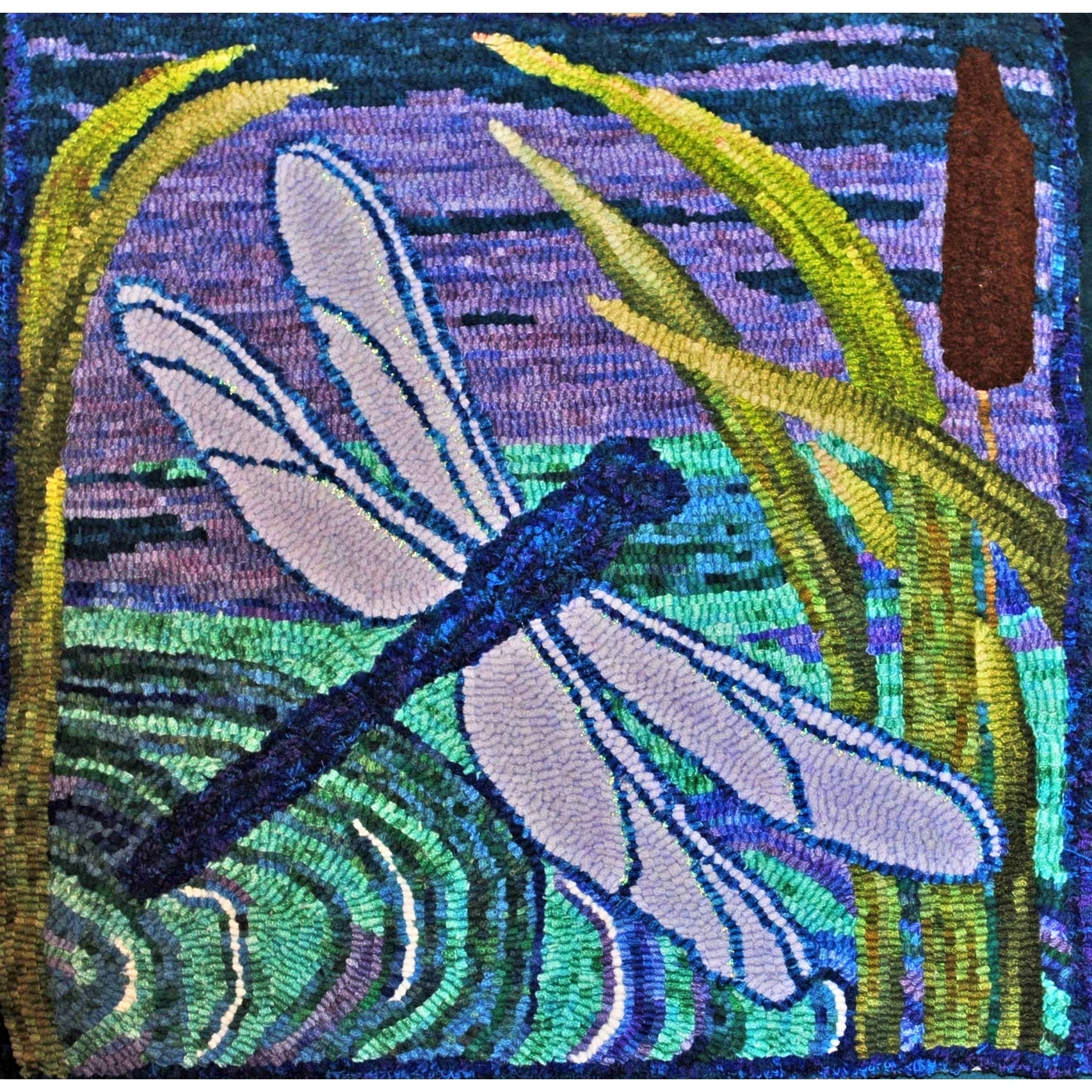 Dragonflies, rug hooked by KathyRadziwaniuk