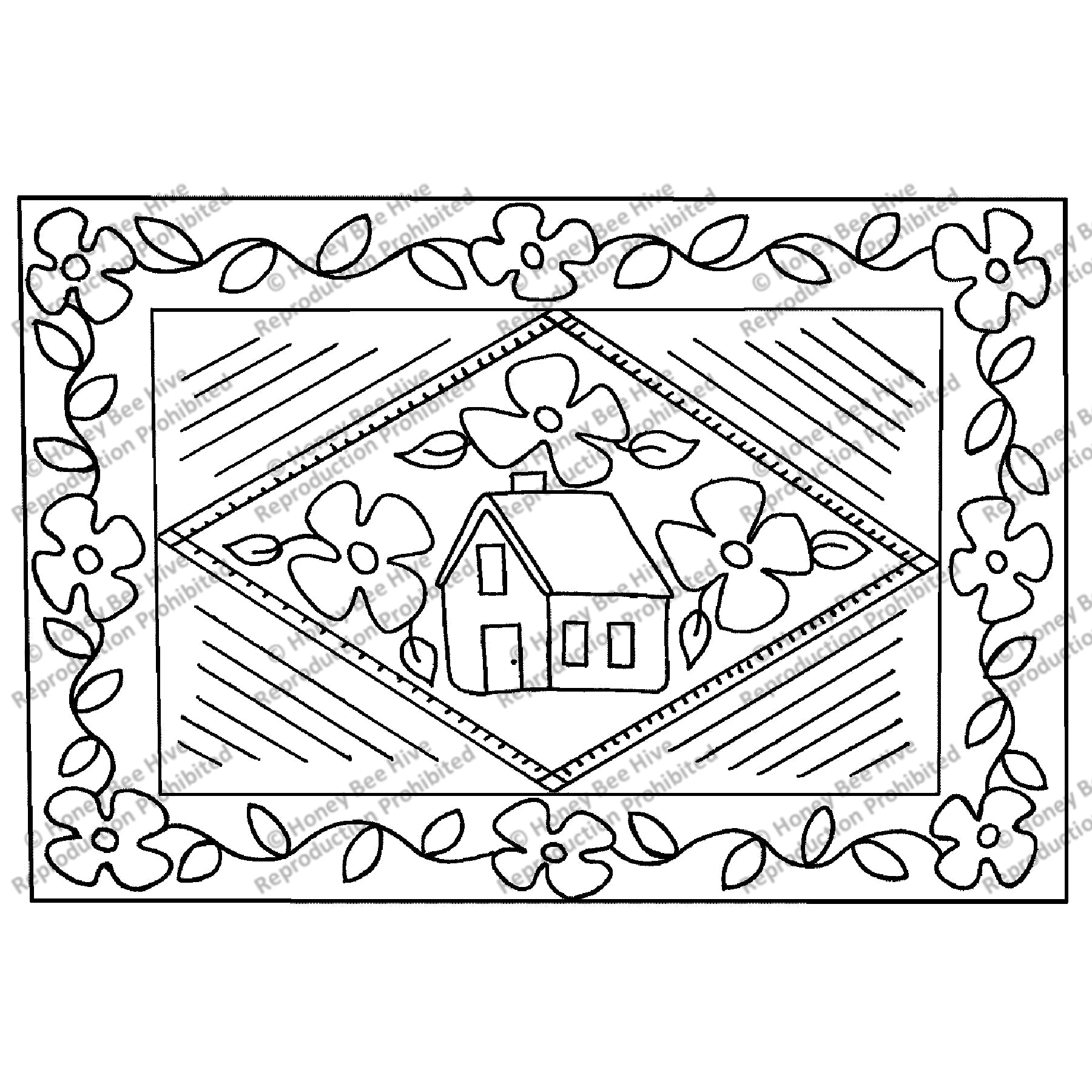 Poppy Cottage, rug hooking pattern
