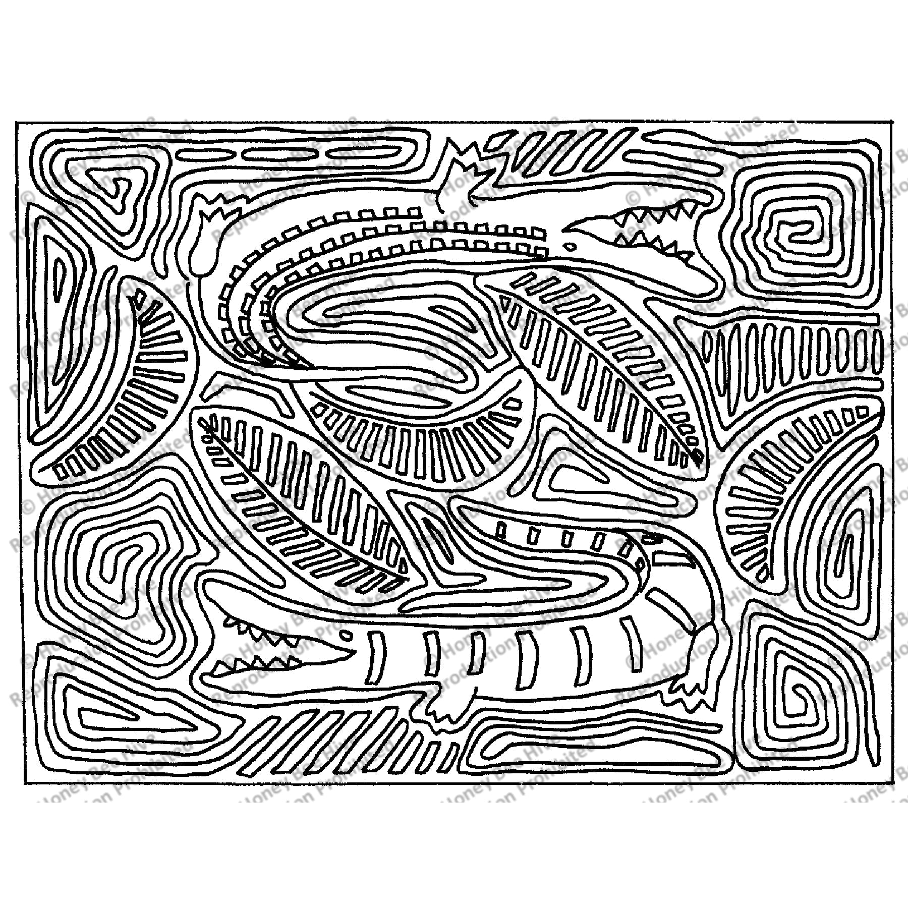 Crocodile Mola, rug hooking pattern
