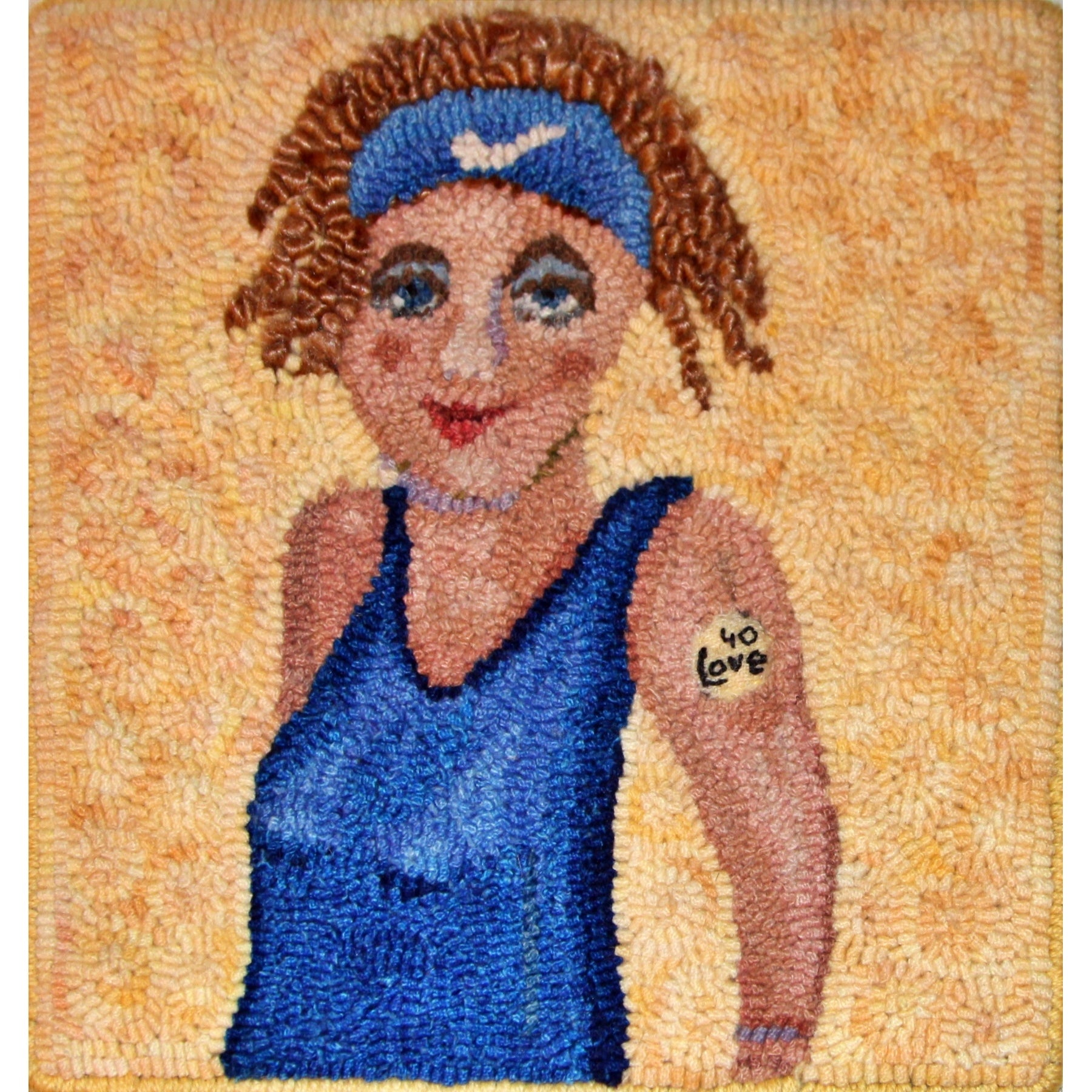 What's She Selling?, rug hooked by Cindy Irwin