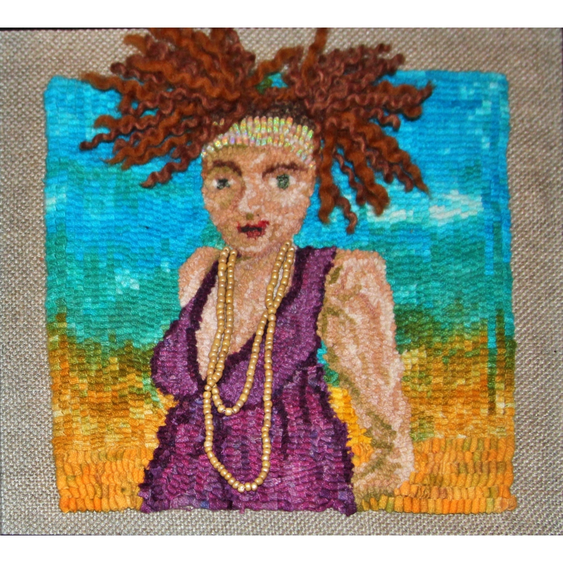 What's She Selling?, rug hooked by Melissa Pattacini