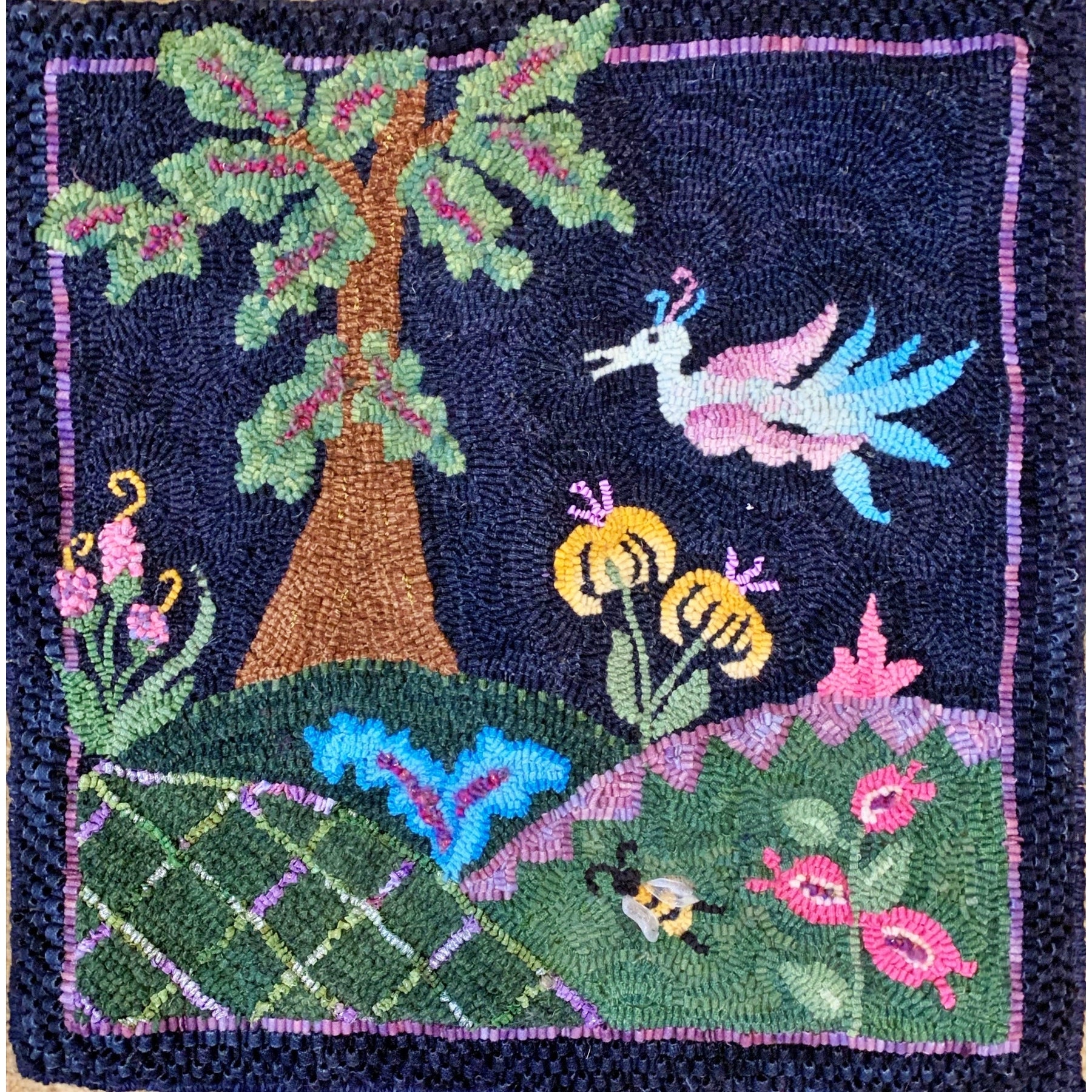 Fantasy Flight, rug hooked by Margaret Bedle