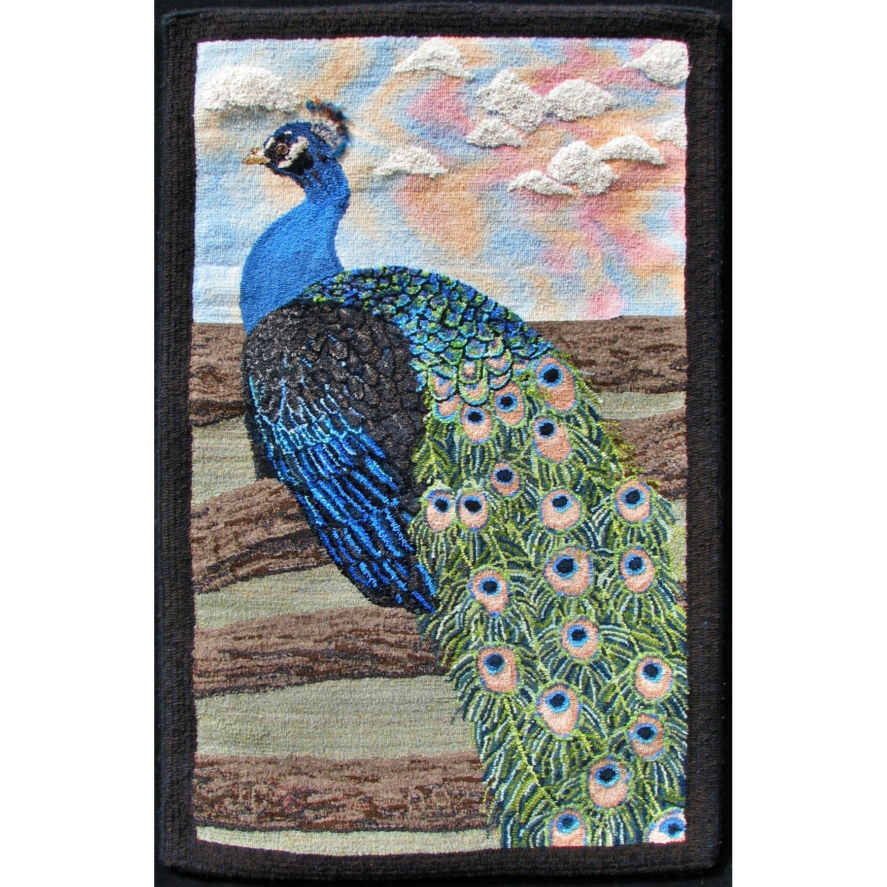 Proud Peacock, rug hooked by Judy Carter