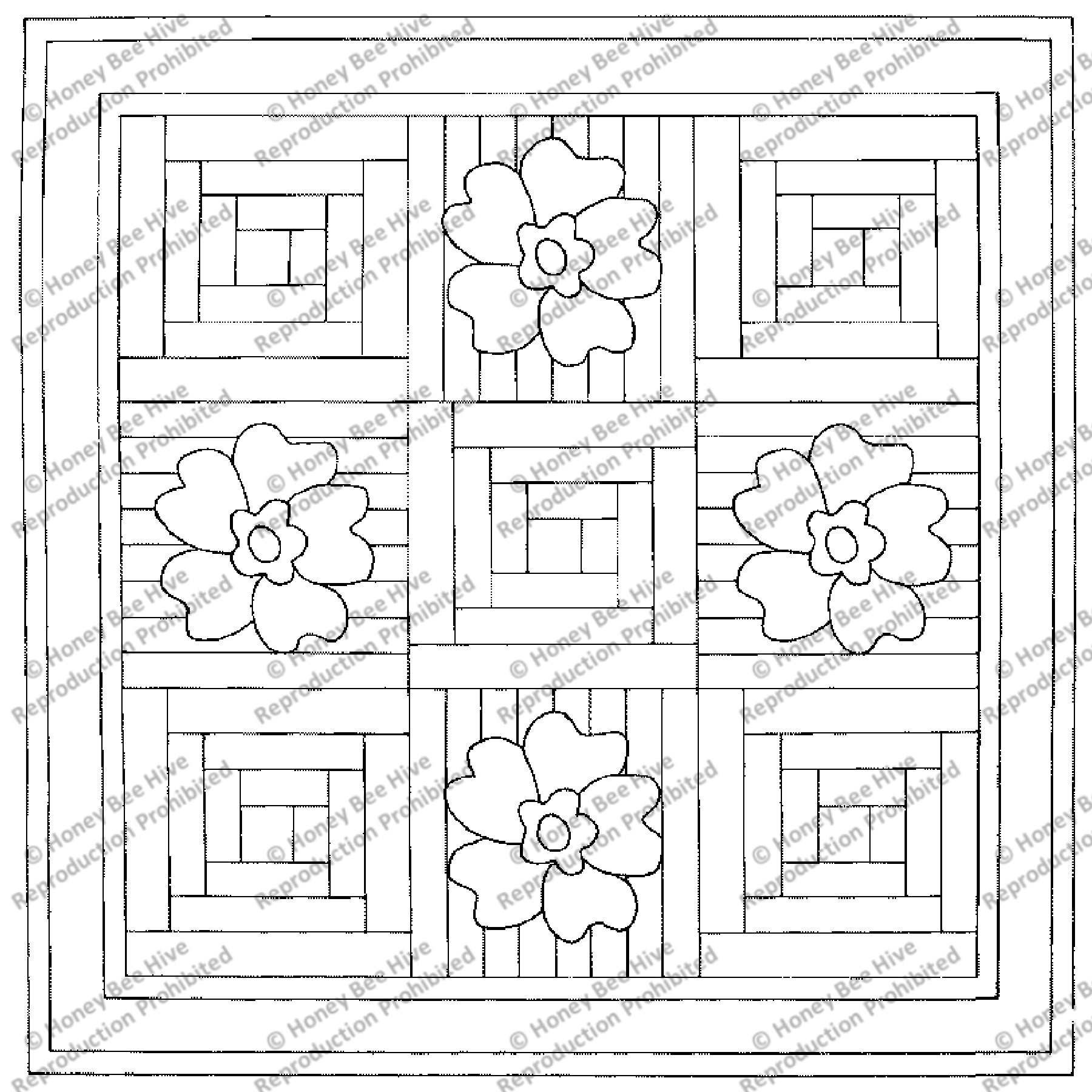 Floral Log Cabin, rug hooking pattern