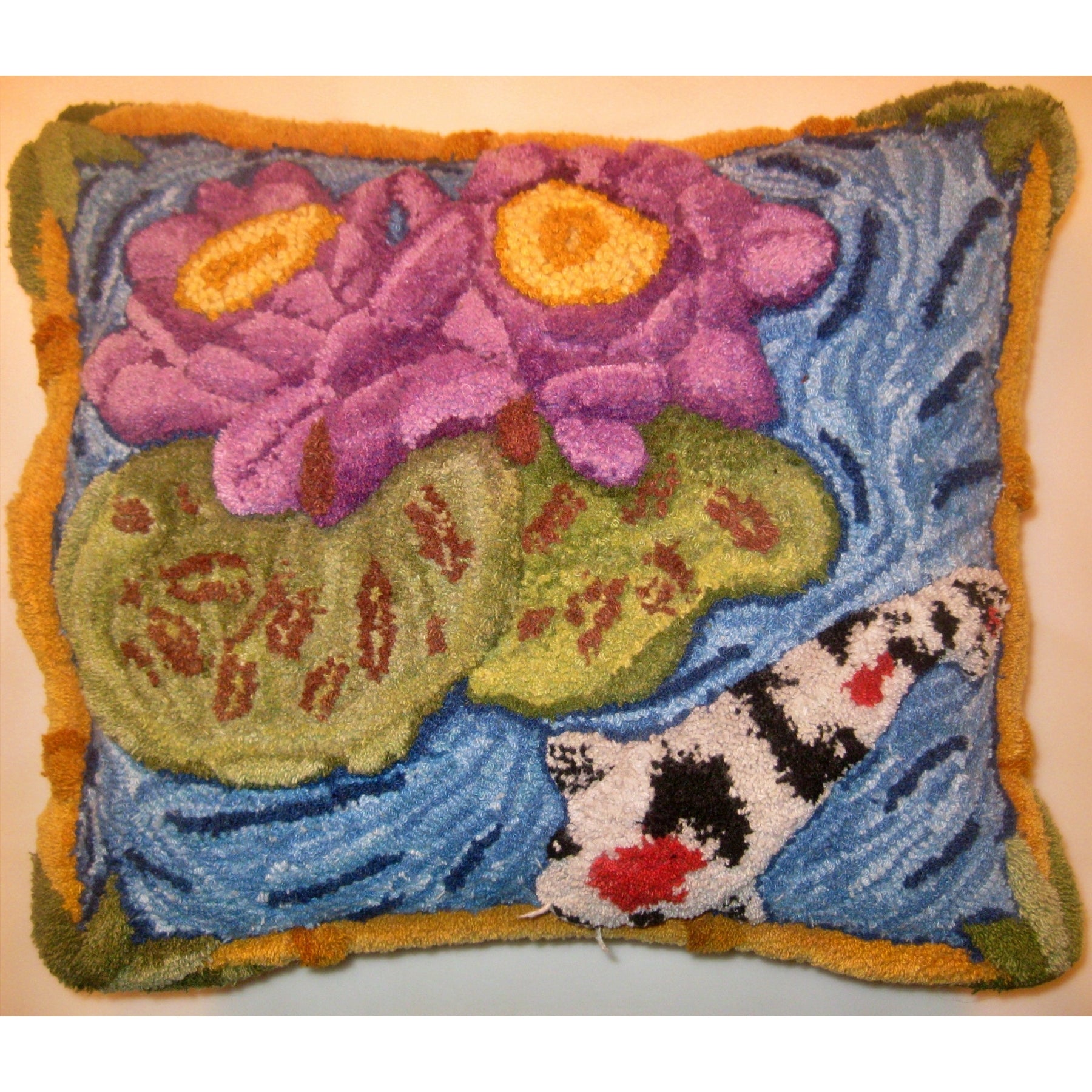 Lilies and Koi, rug hooked by John Leonard